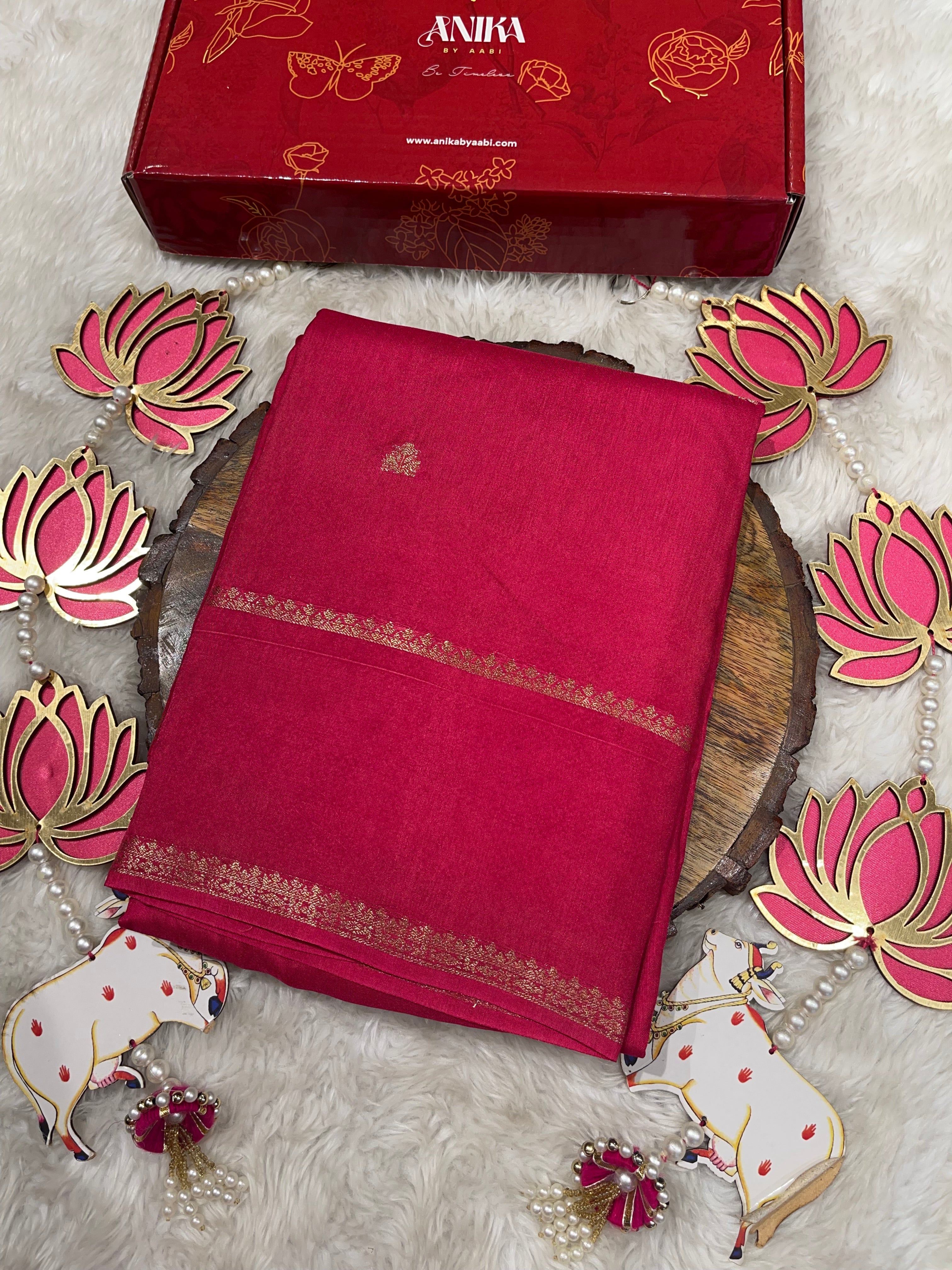 Viscose Chinon Silk Saree  - Ranipink vcs01