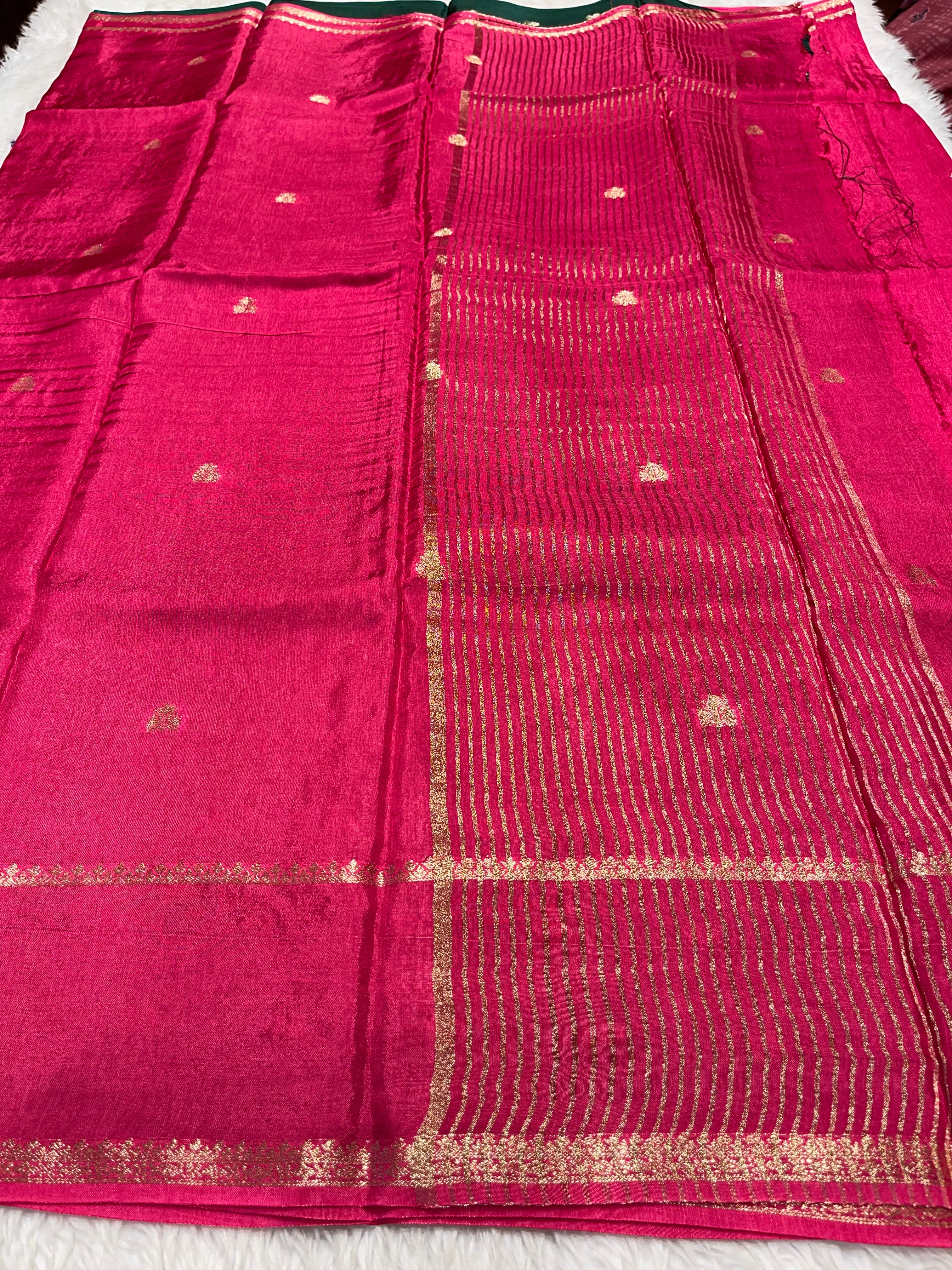 Viscose Chinon Silk Saree  - Ranipink vcs01