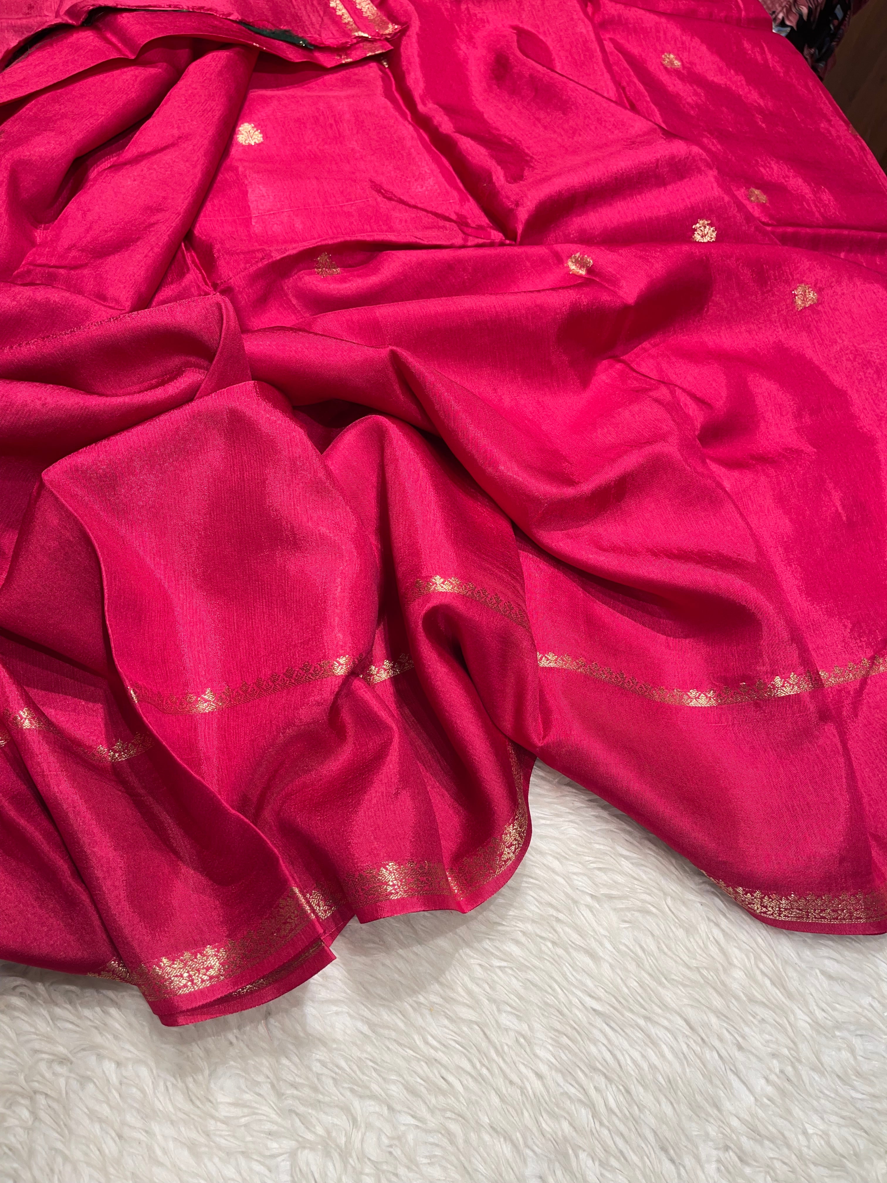 Viscose Chinon Silk Saree  - Ranipink vcs01
