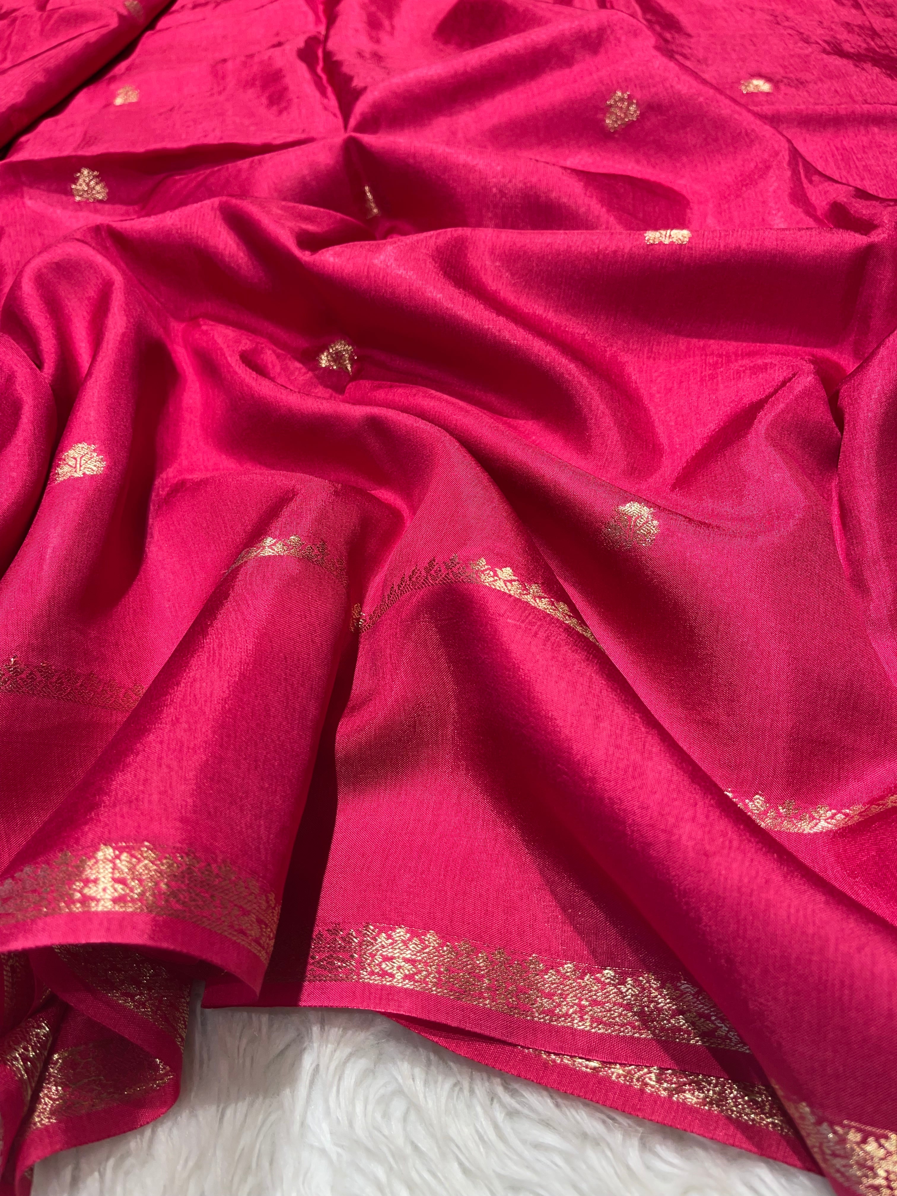 Viscose Chinon Silk Saree  - Ranipink vcs01