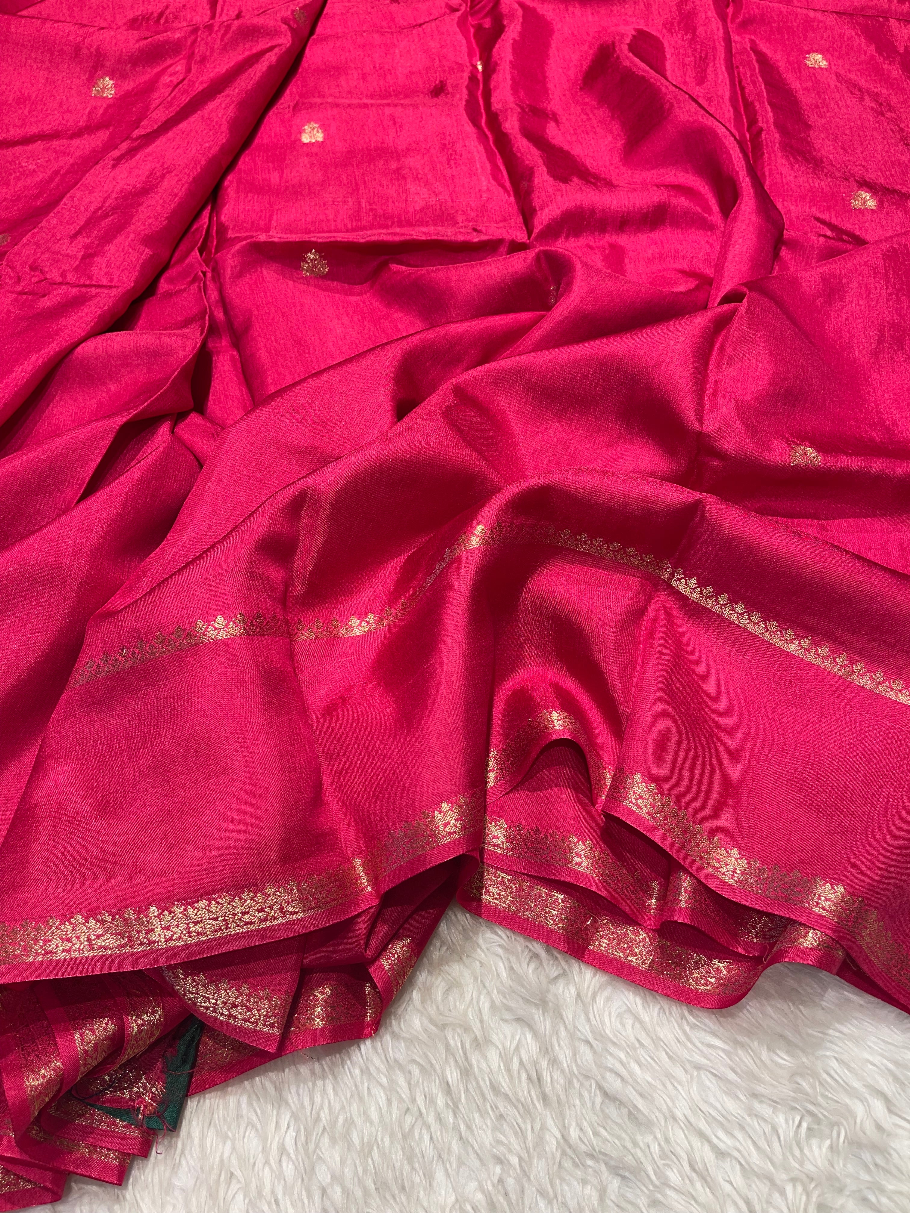 Viscose Chinon Silk Saree  - Ranipink vcs01