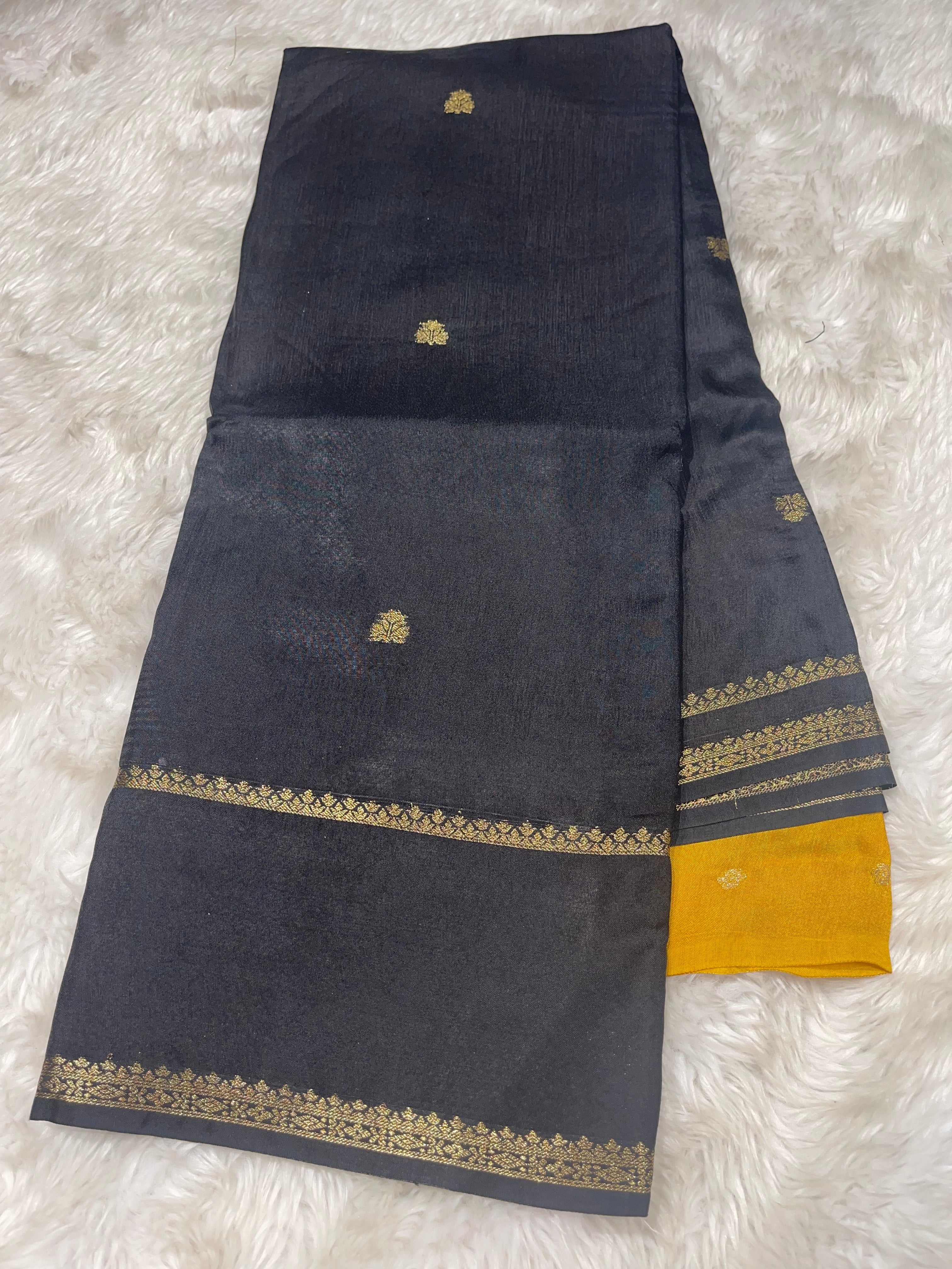 Viscose Chinon Silk Saree  - black vcs02