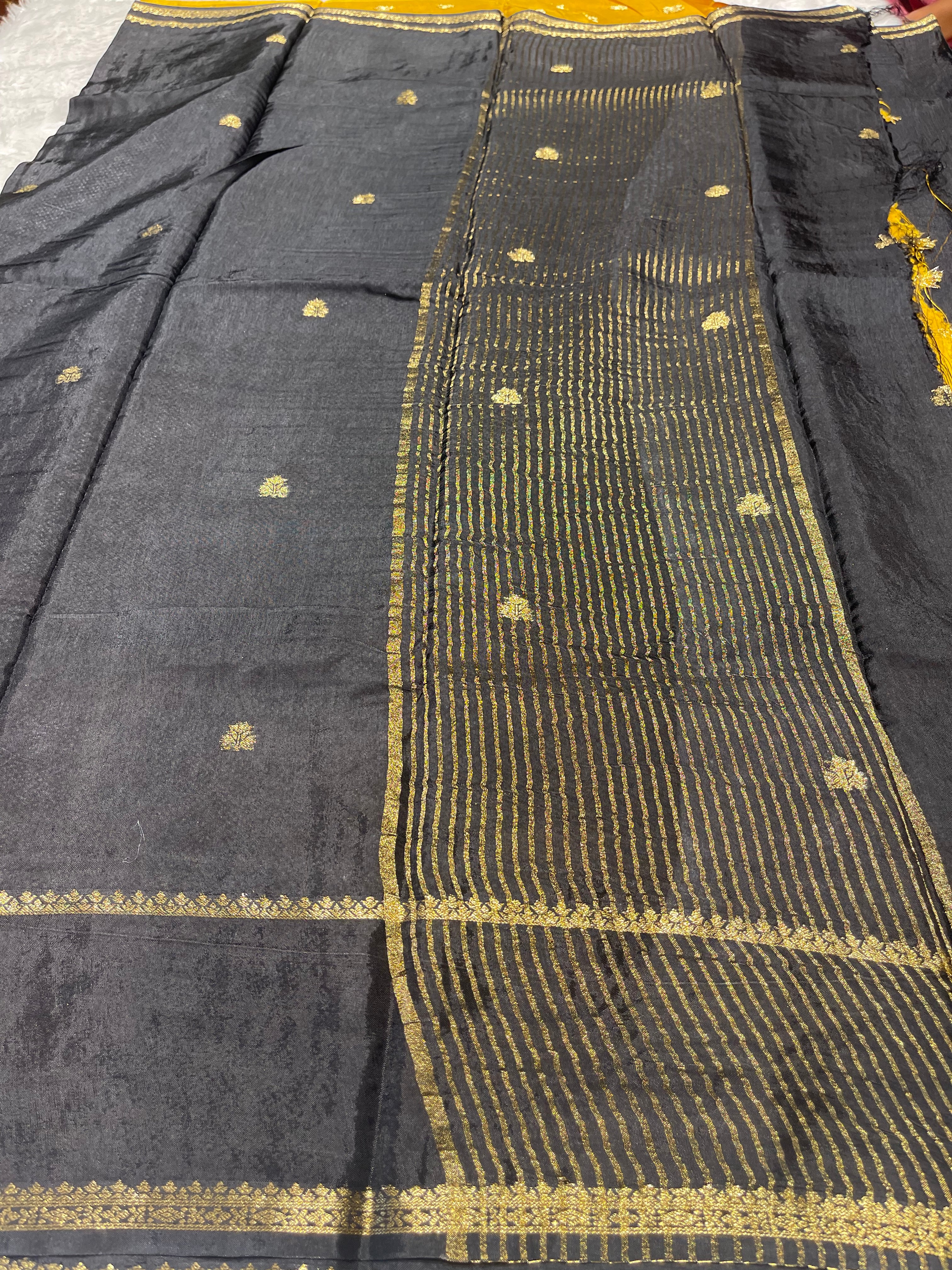 Viscose Chinon Silk Saree  - black vcs02