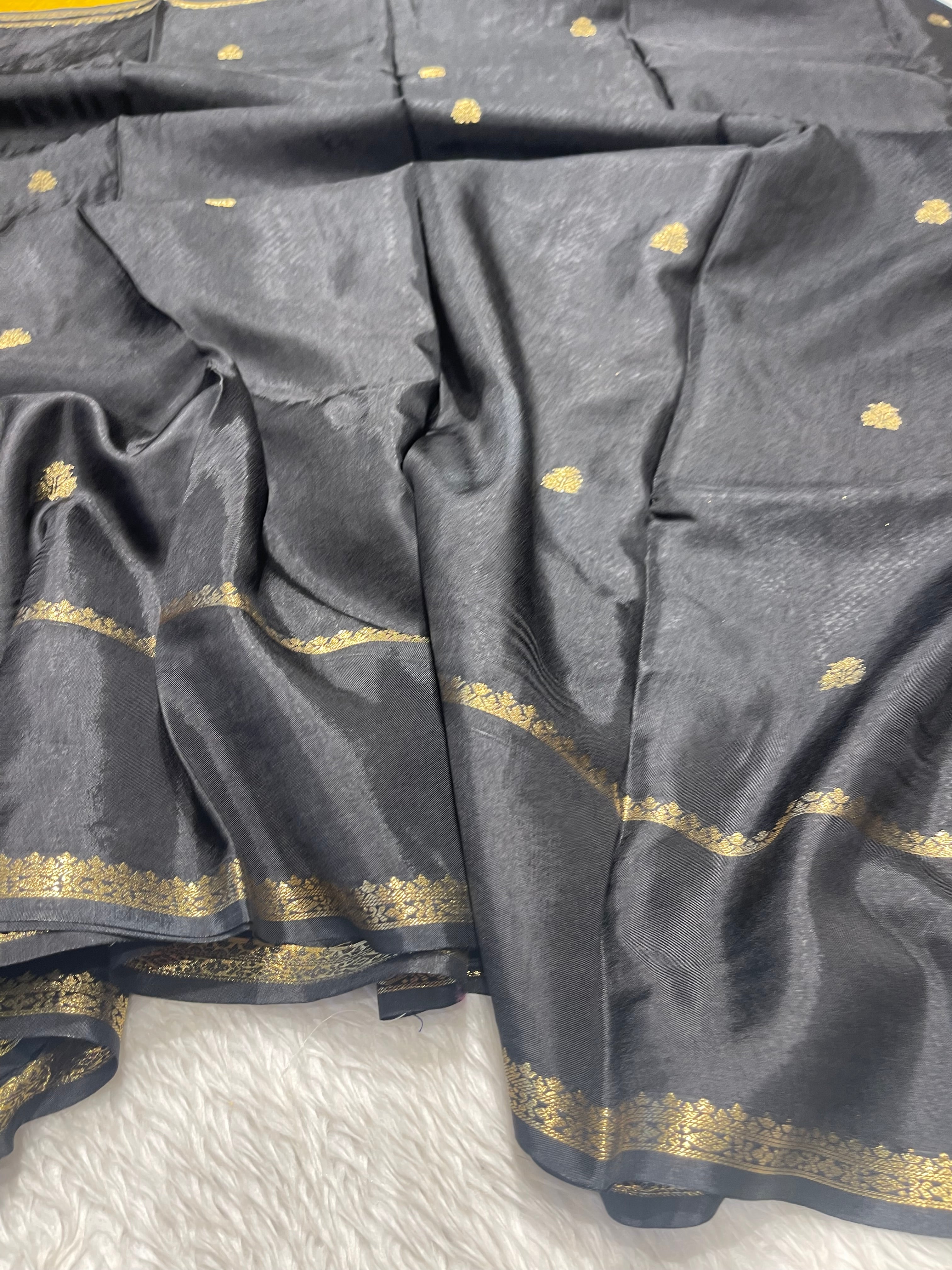 Viscose Chinon Silk Saree  - black vcs02