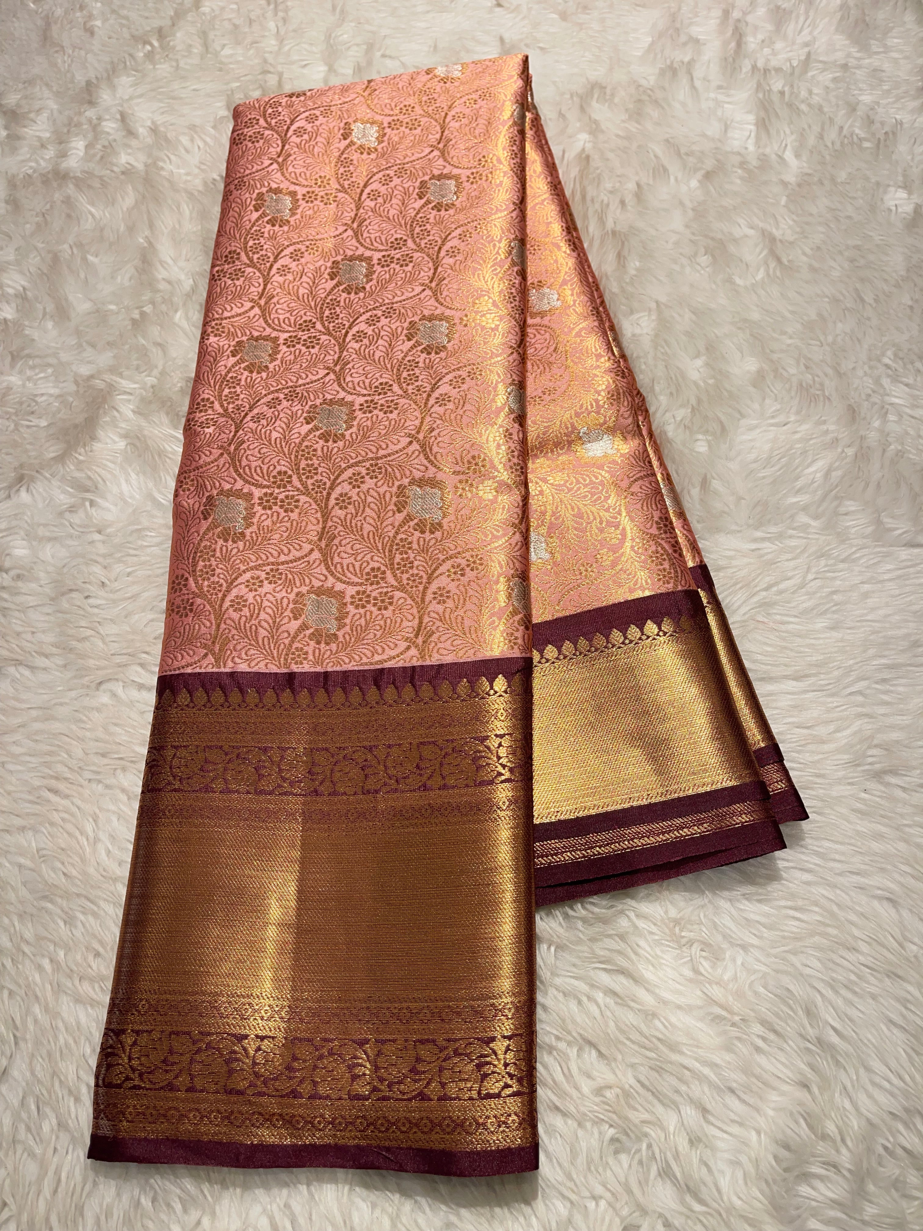 Anika’s Floral brocade semi silk  Saree-AF01
