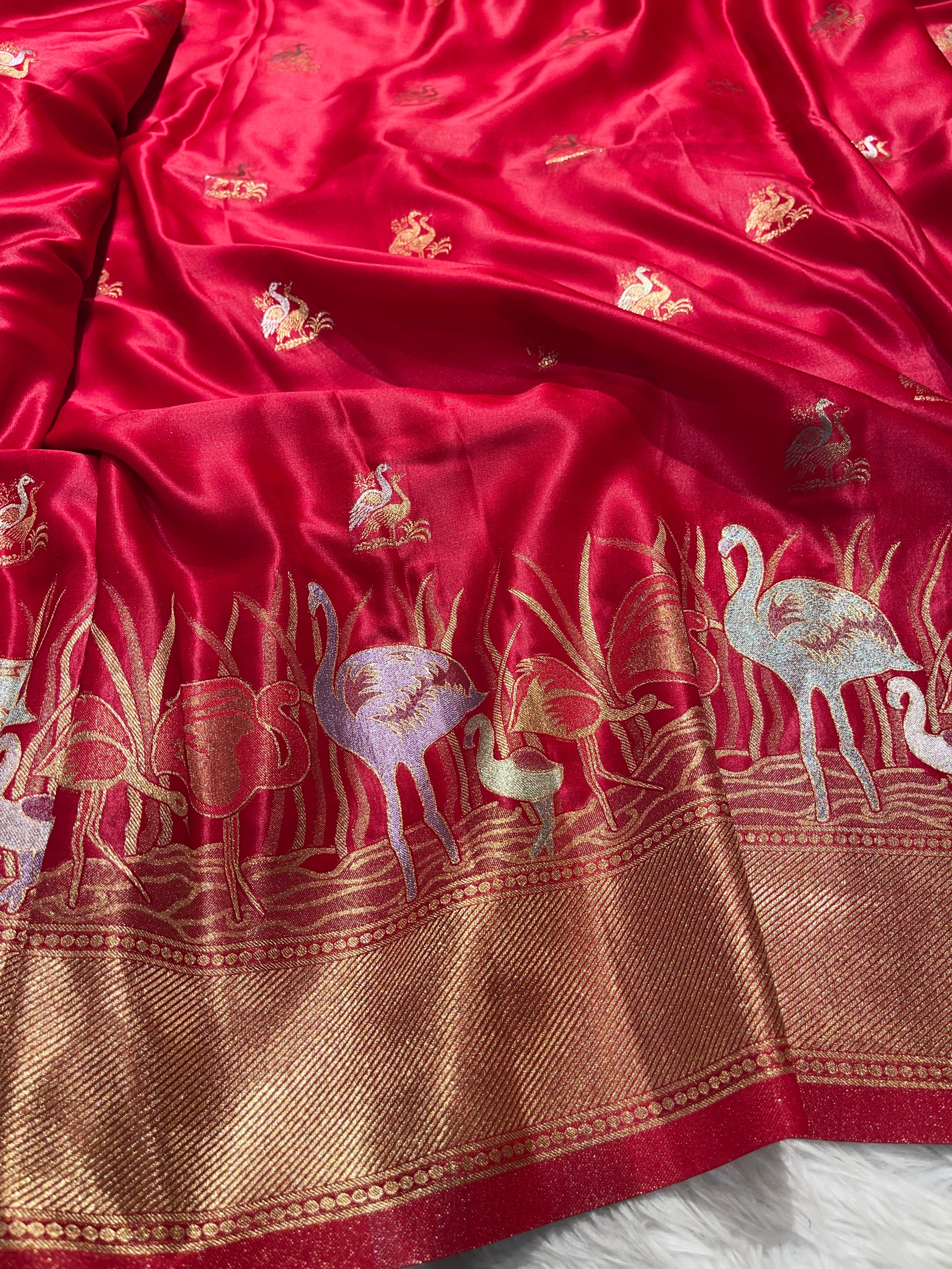 Banarasi semi katan mushro soft silk Saree- Red delight