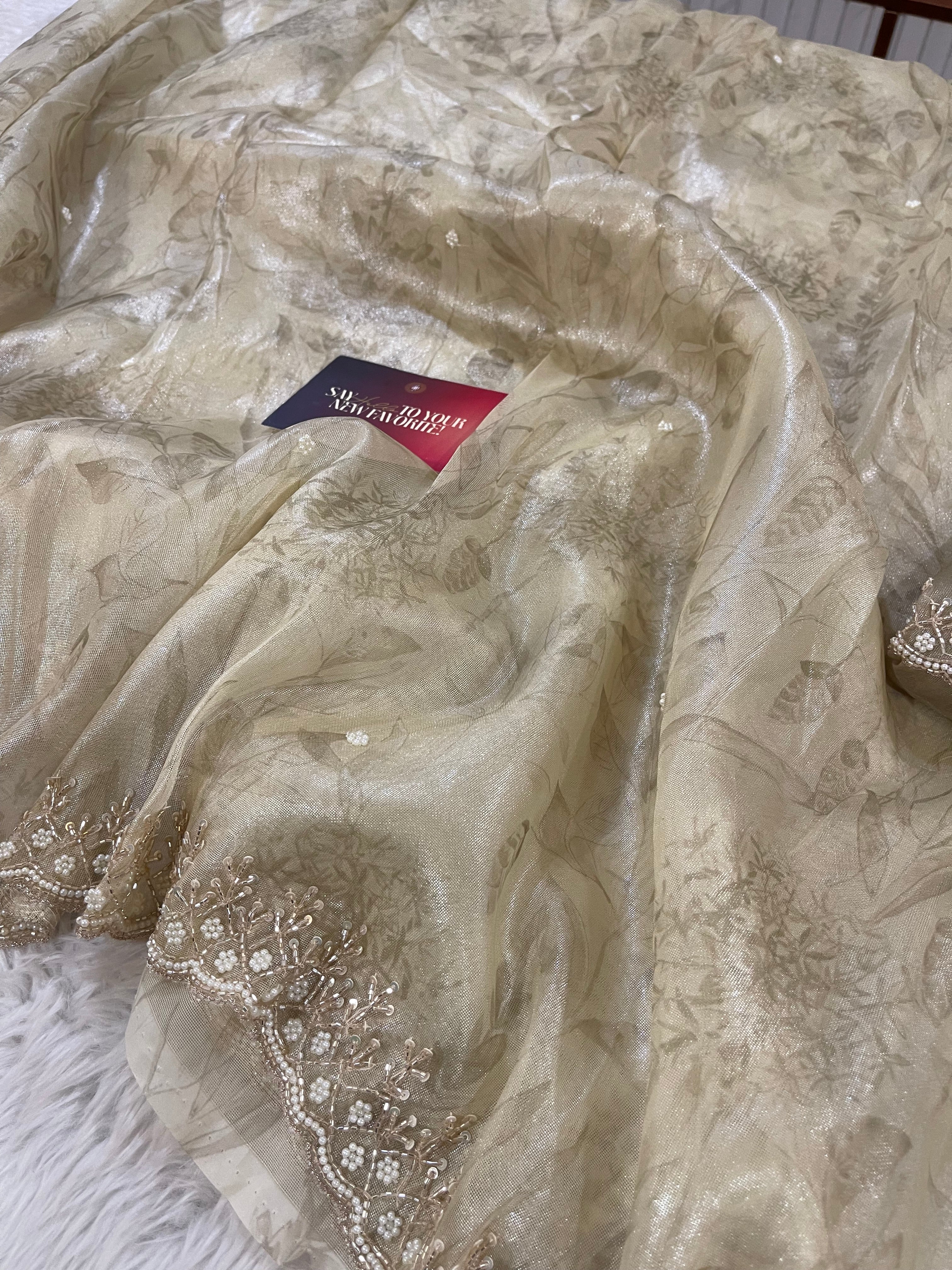 DAFFODIL FLORAL - BEIGE CREAM SAREE