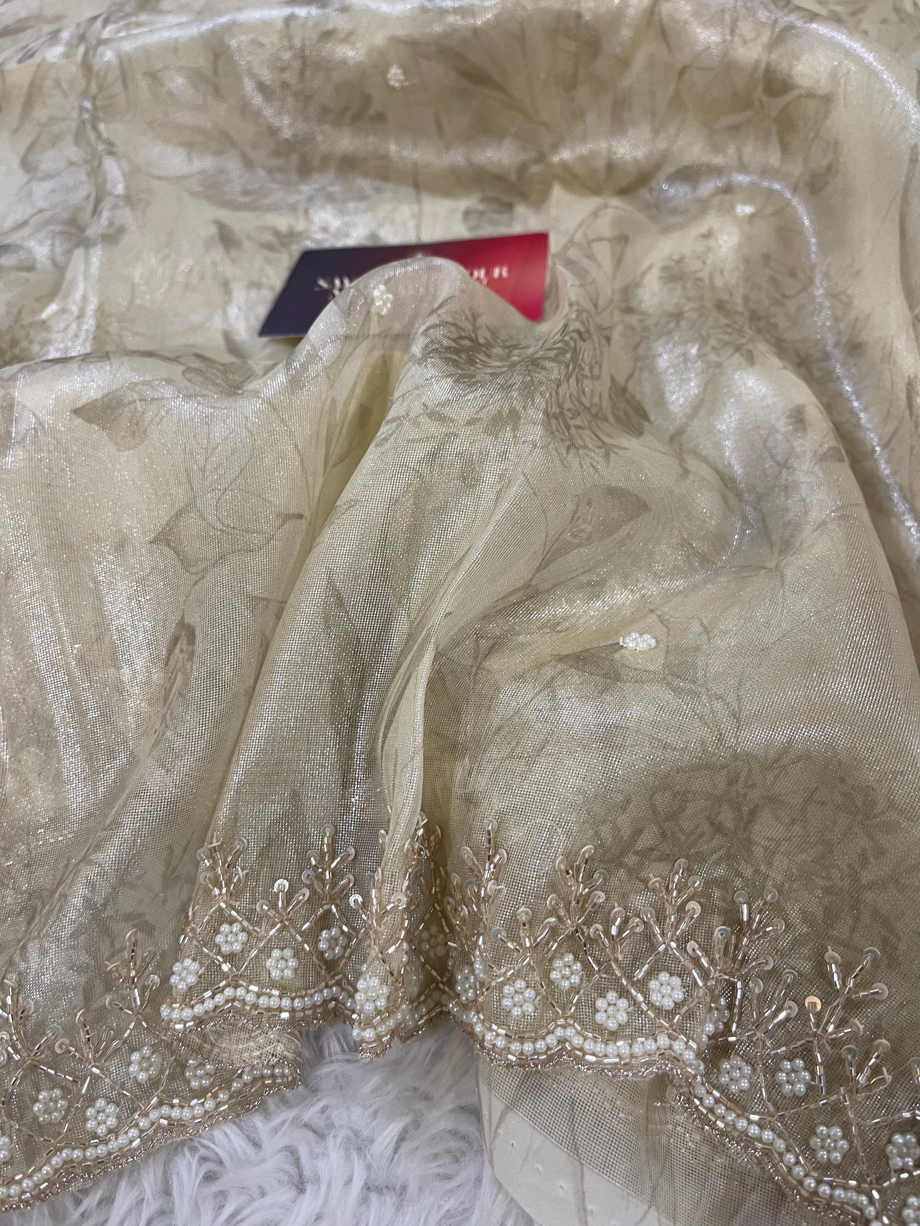 DAFFODIL FLORAL - BEIGE CREAM SAREE