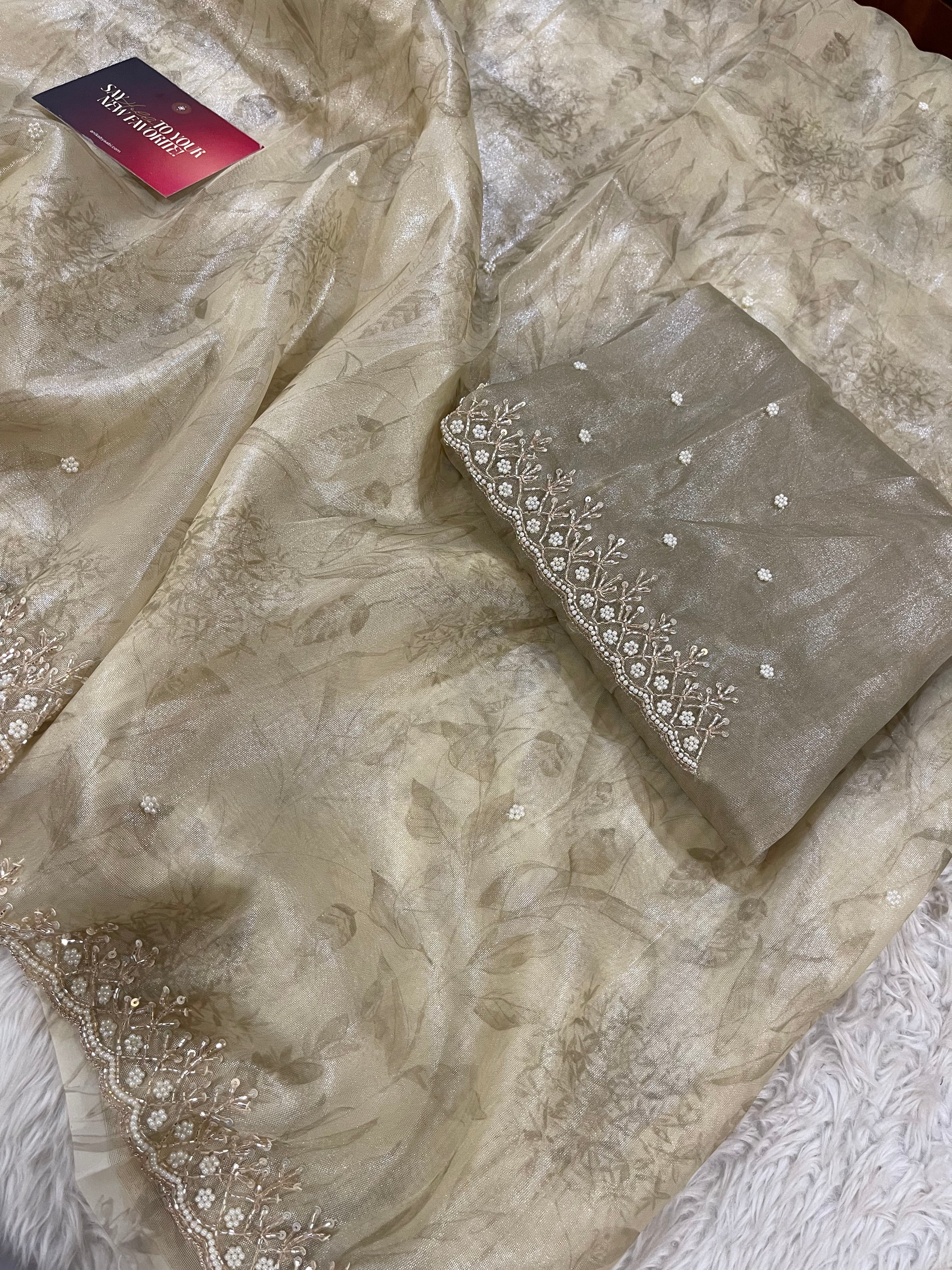 DAFFODIL FLORAL - BEIGE CREAM SAREE