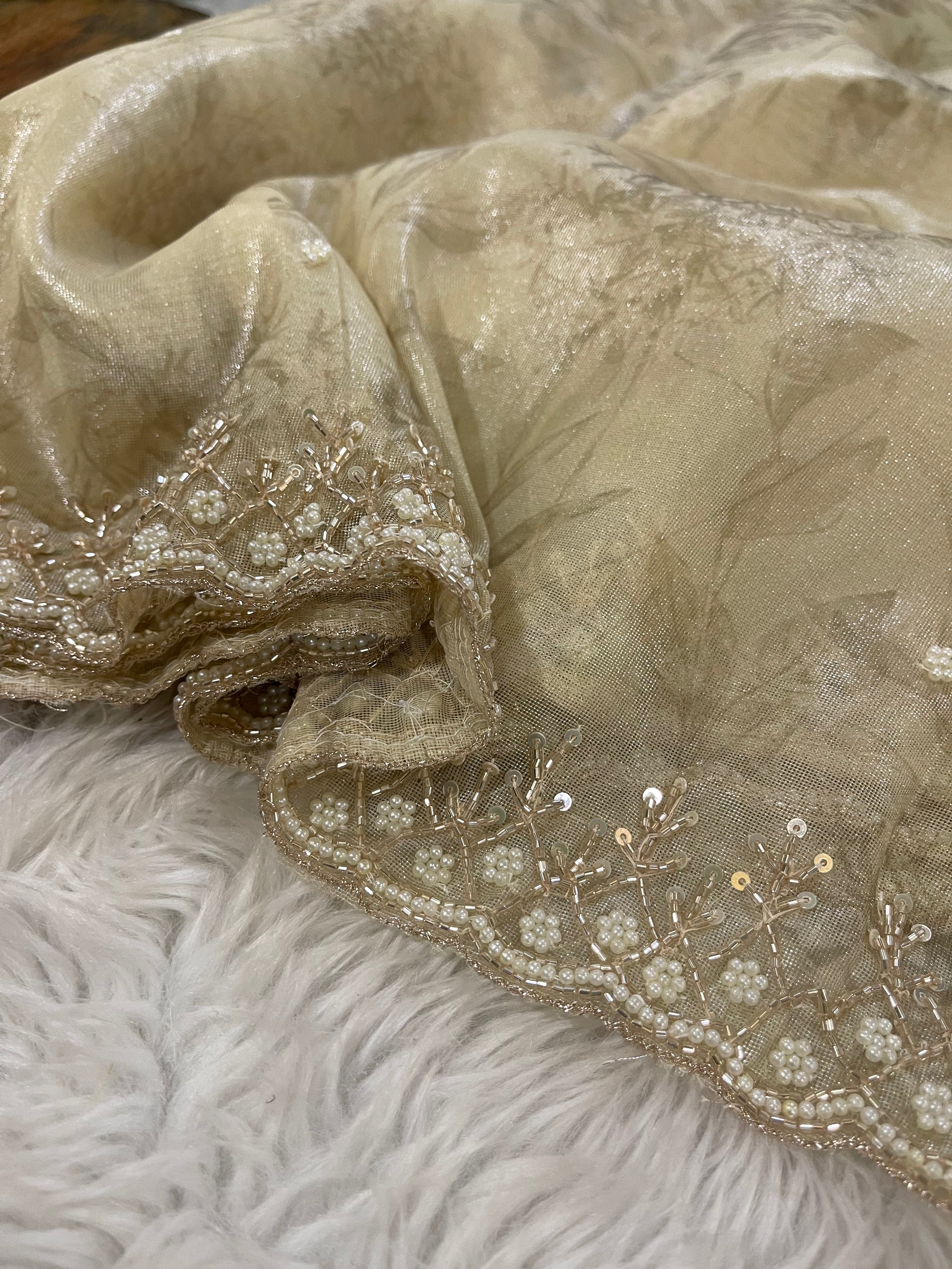 DAFFODIL FLORAL - BEIGE CREAM SAREE