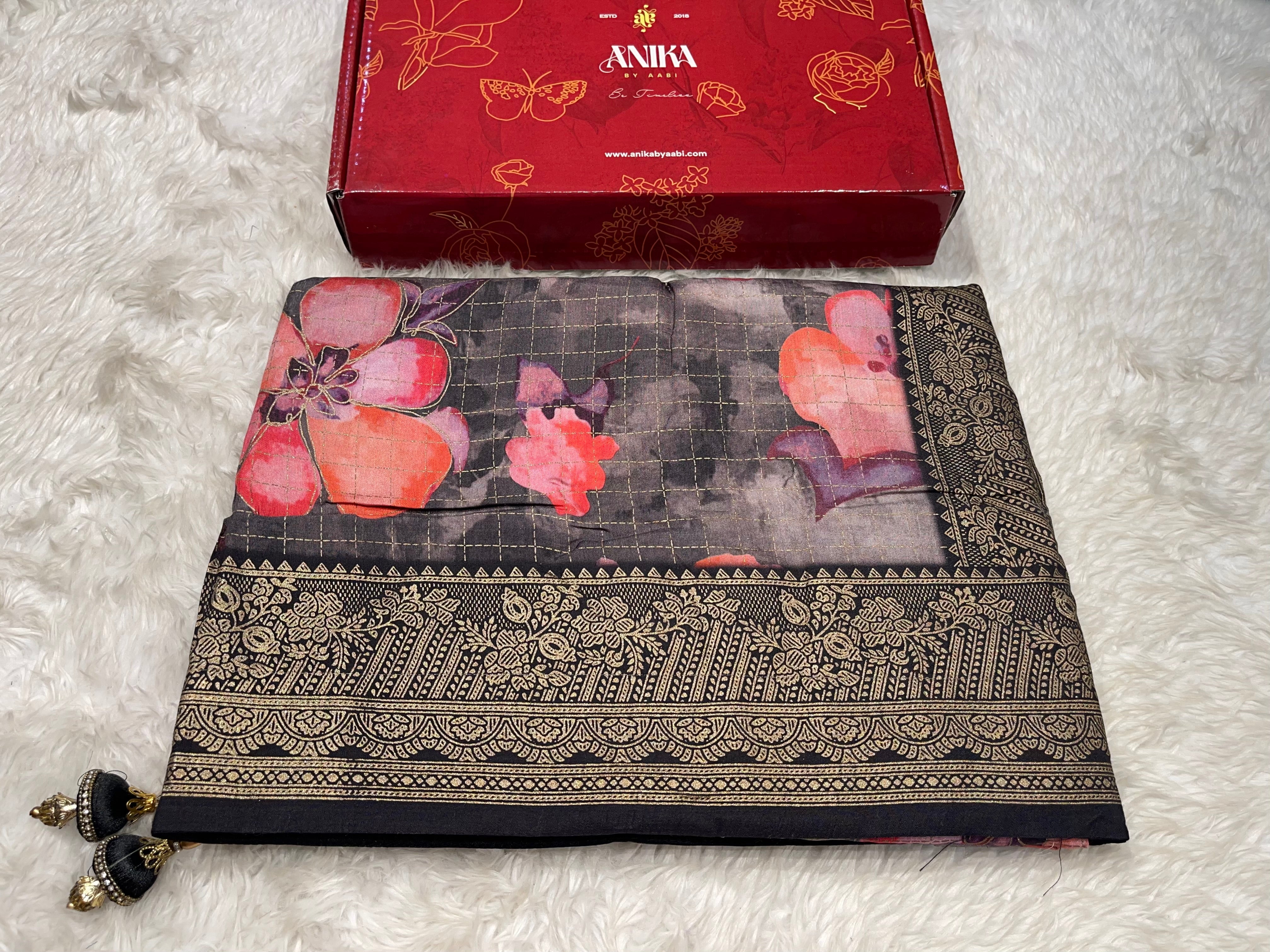 Anika's Semi Tussar Flora Saree-01