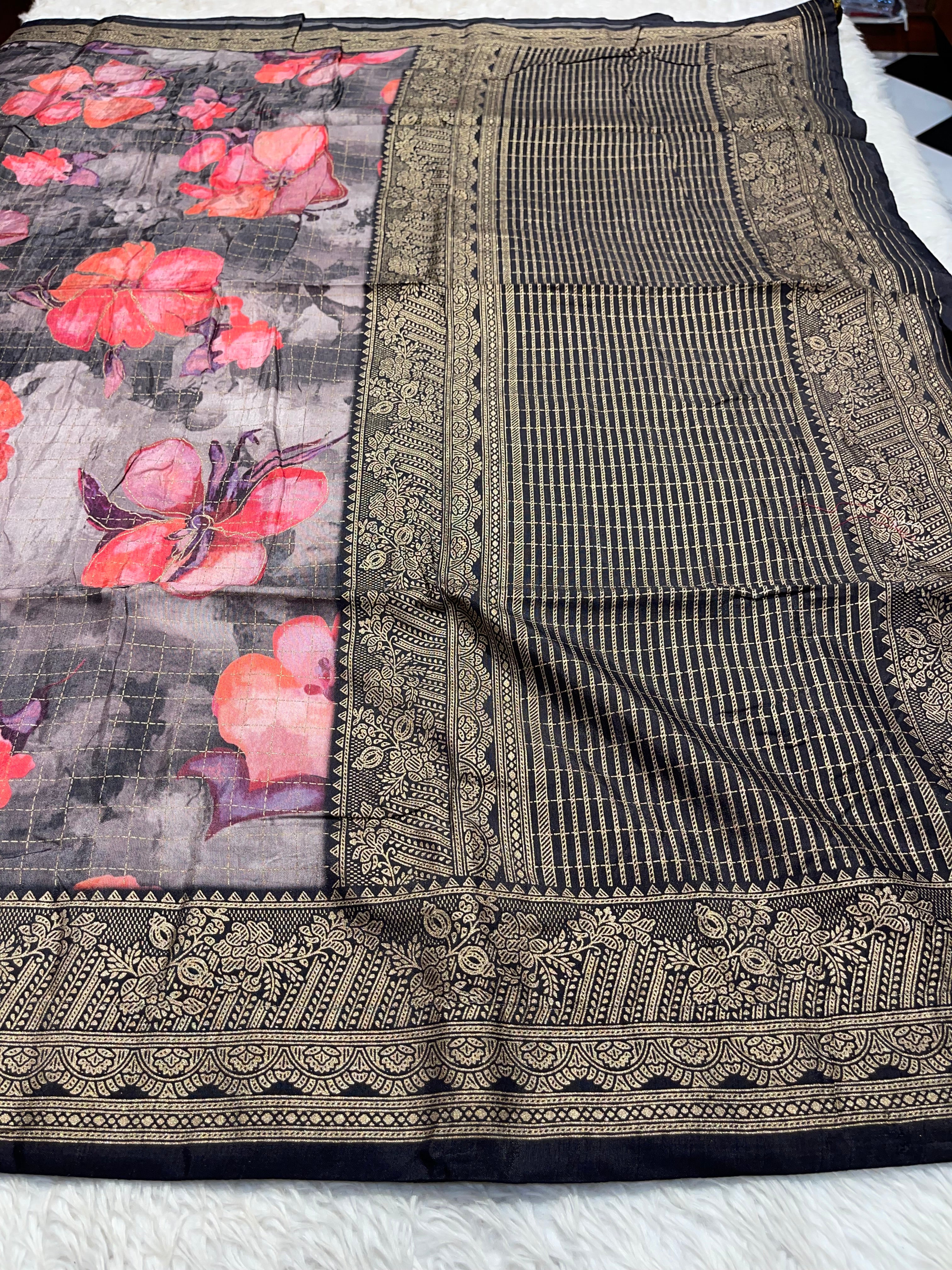 Anika's Semi Tussar Flora Saree-01