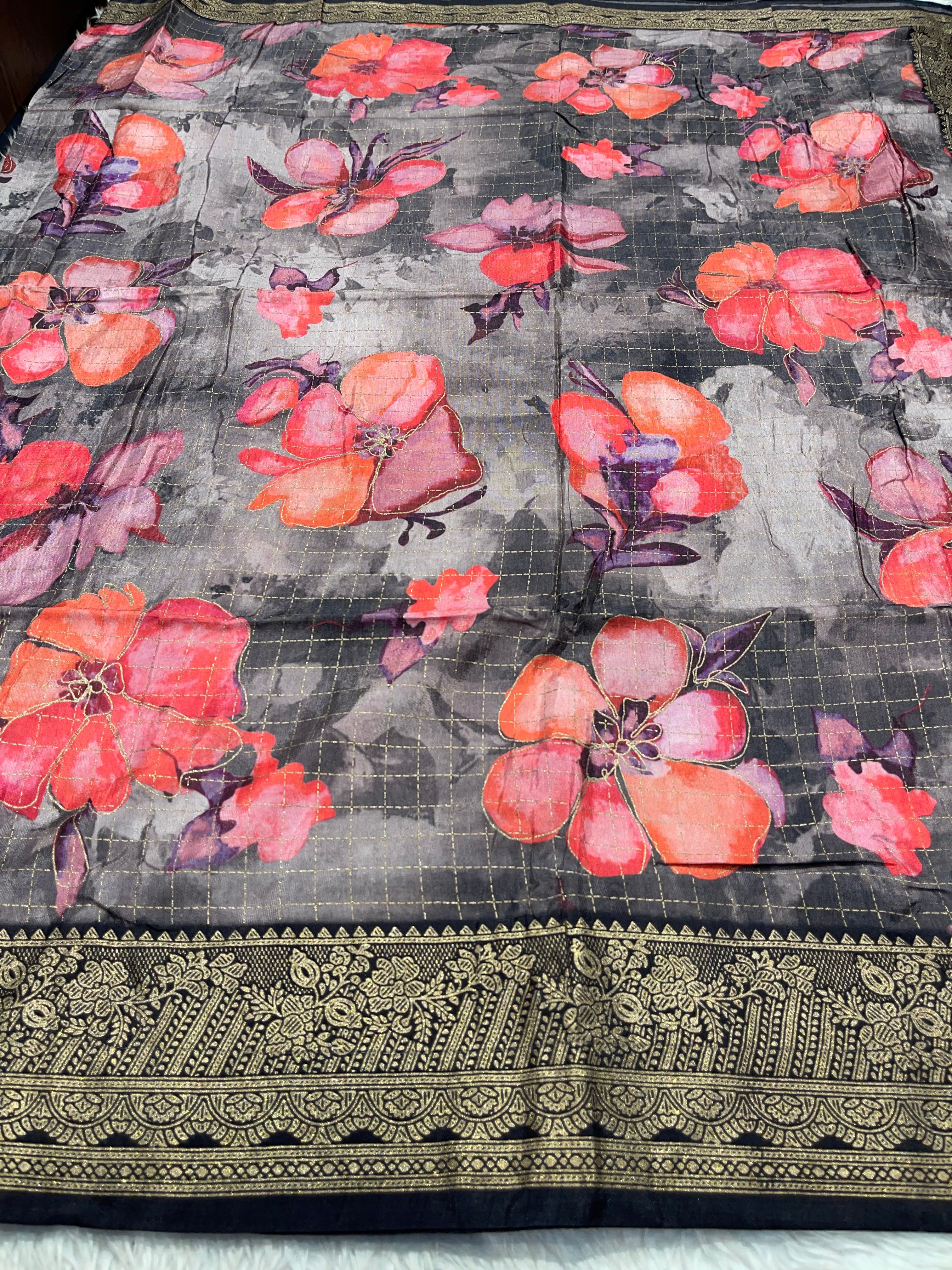 Anika's Semi Tussar Flora Saree-01