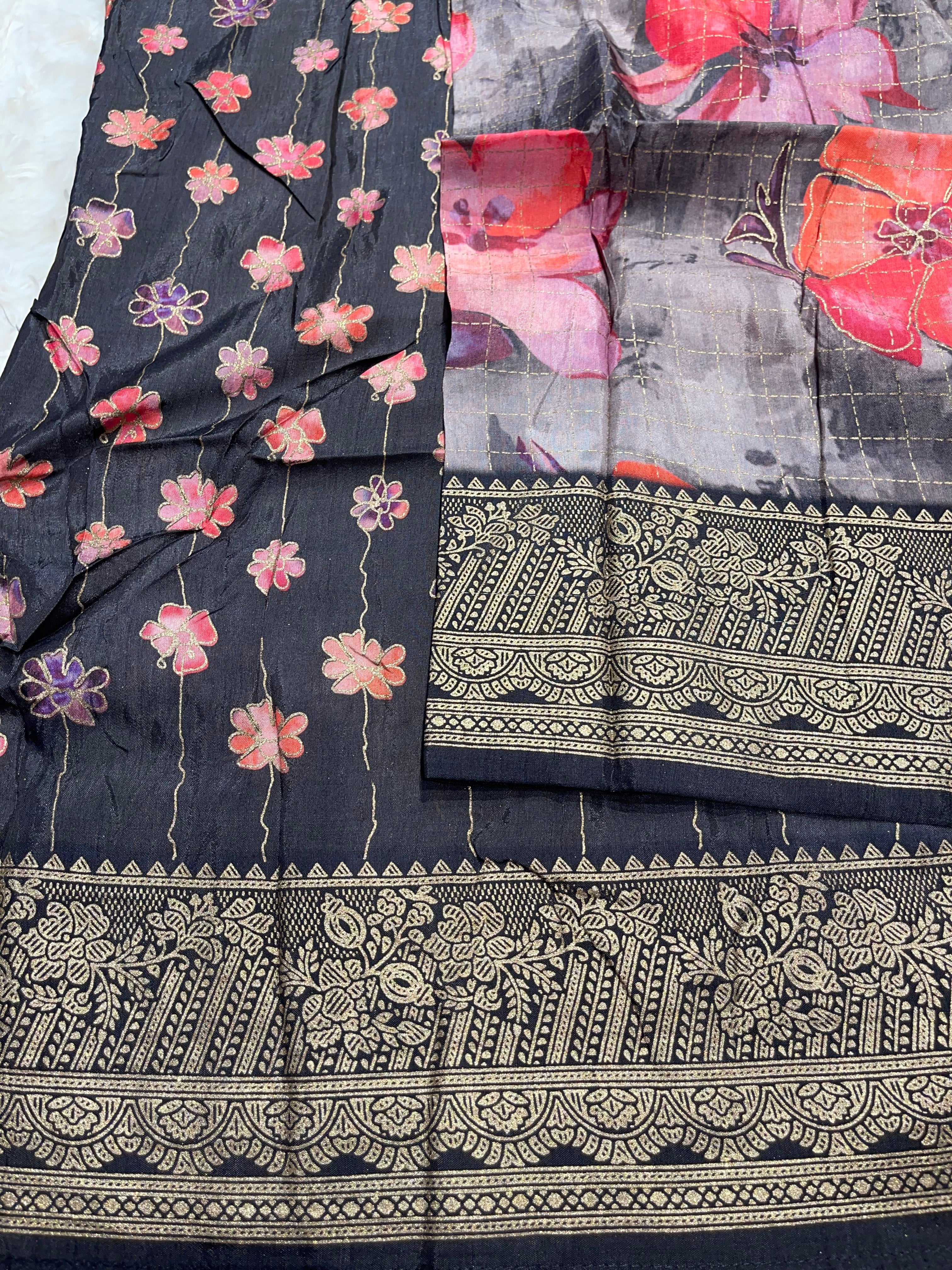 Anika's Semi Tussar Flora Saree-01