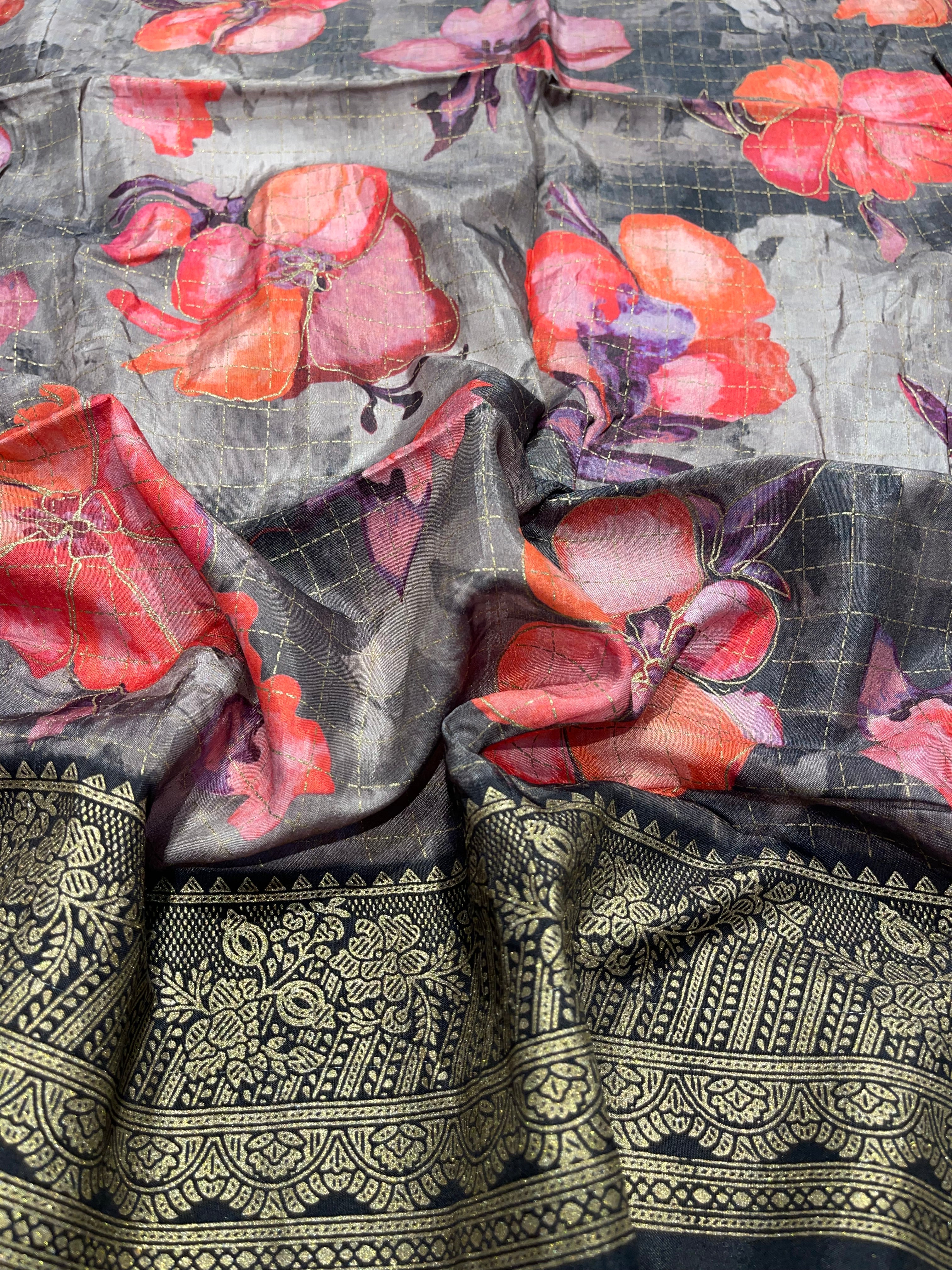 Anika's Semi Tussar Flora Saree-01