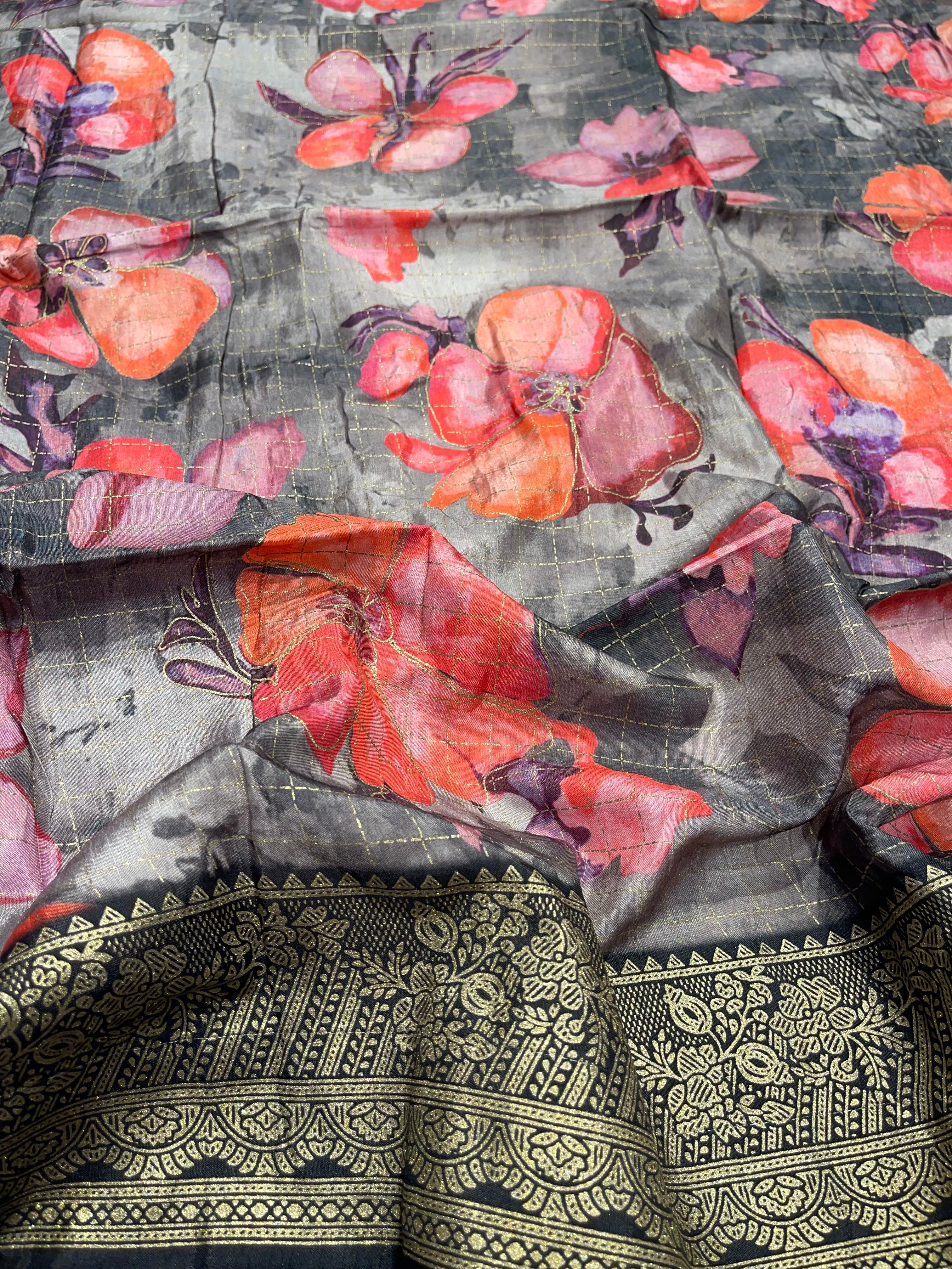 Anika's Semi Tussar Flora Saree-01