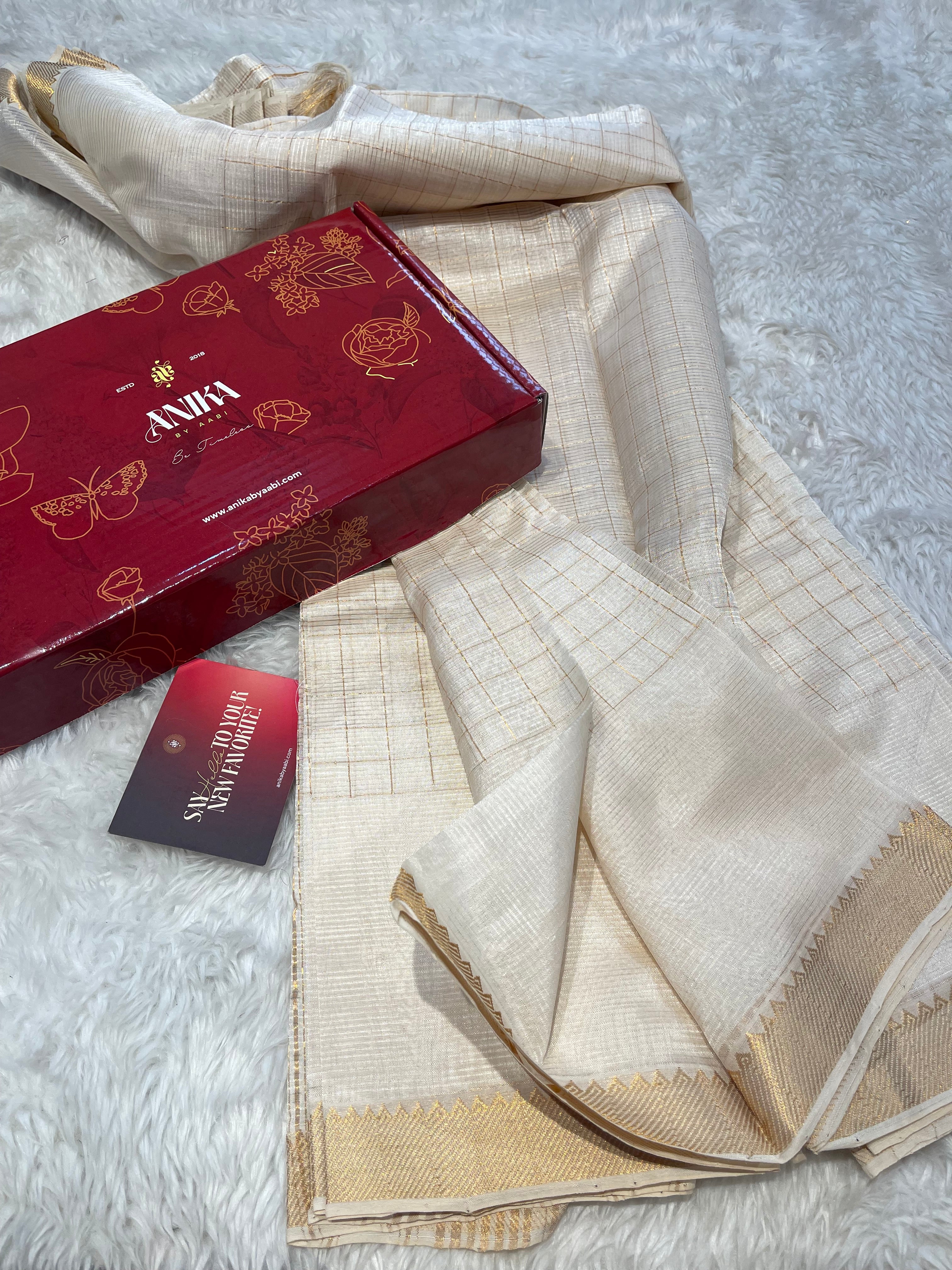 Anika's Handloom Mangalagiri pure silk saree -halfwhite