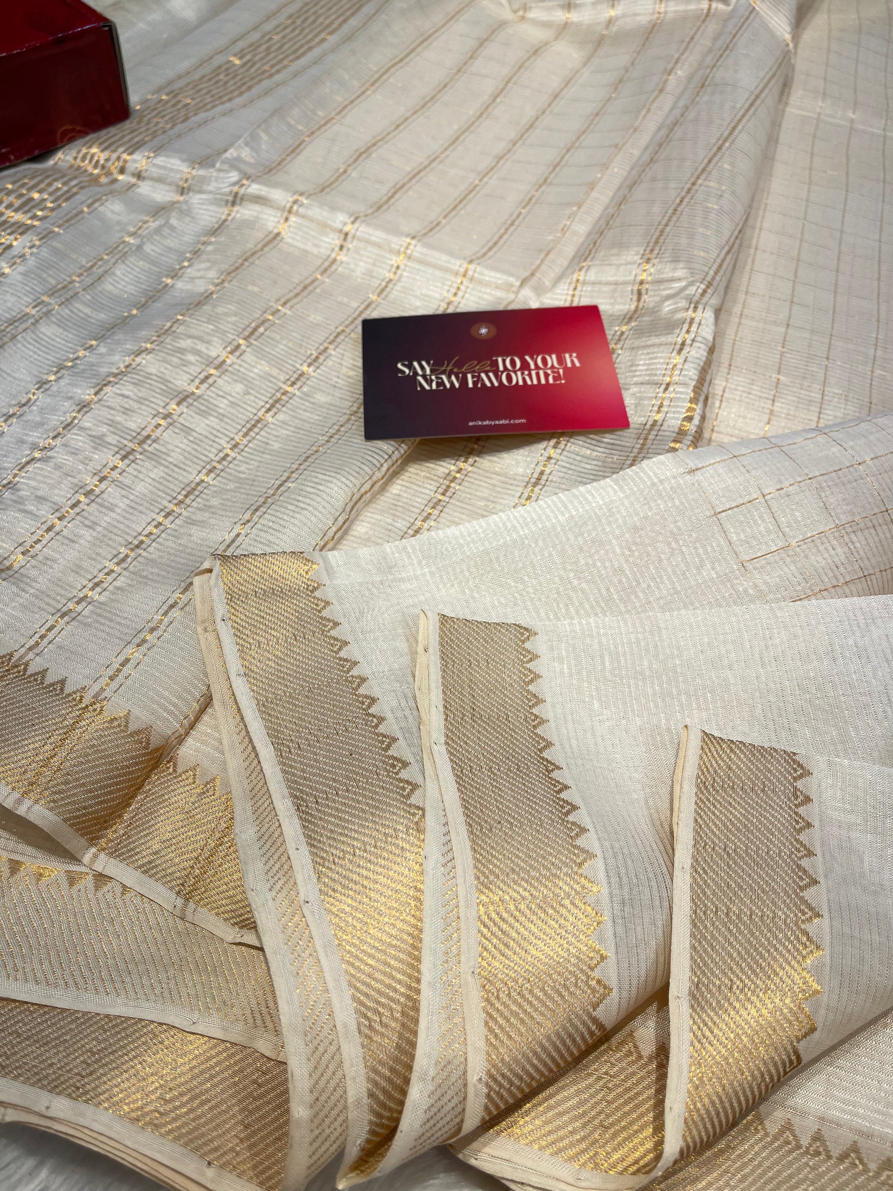 Anika's Handloom Mangalagiri pure silk saree -halfwhite