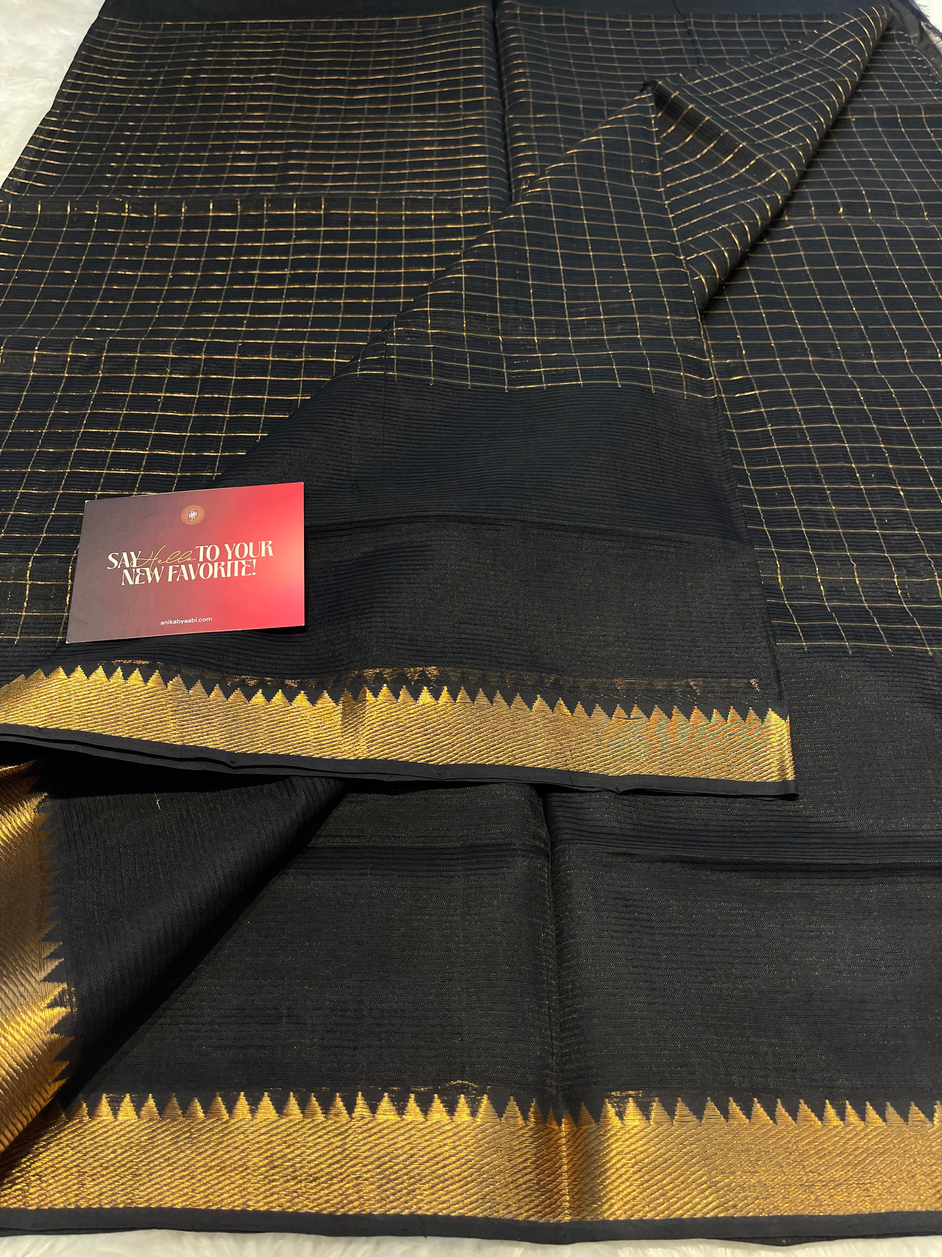 Anika's Handloom Mangalagiri pure silk saree -black