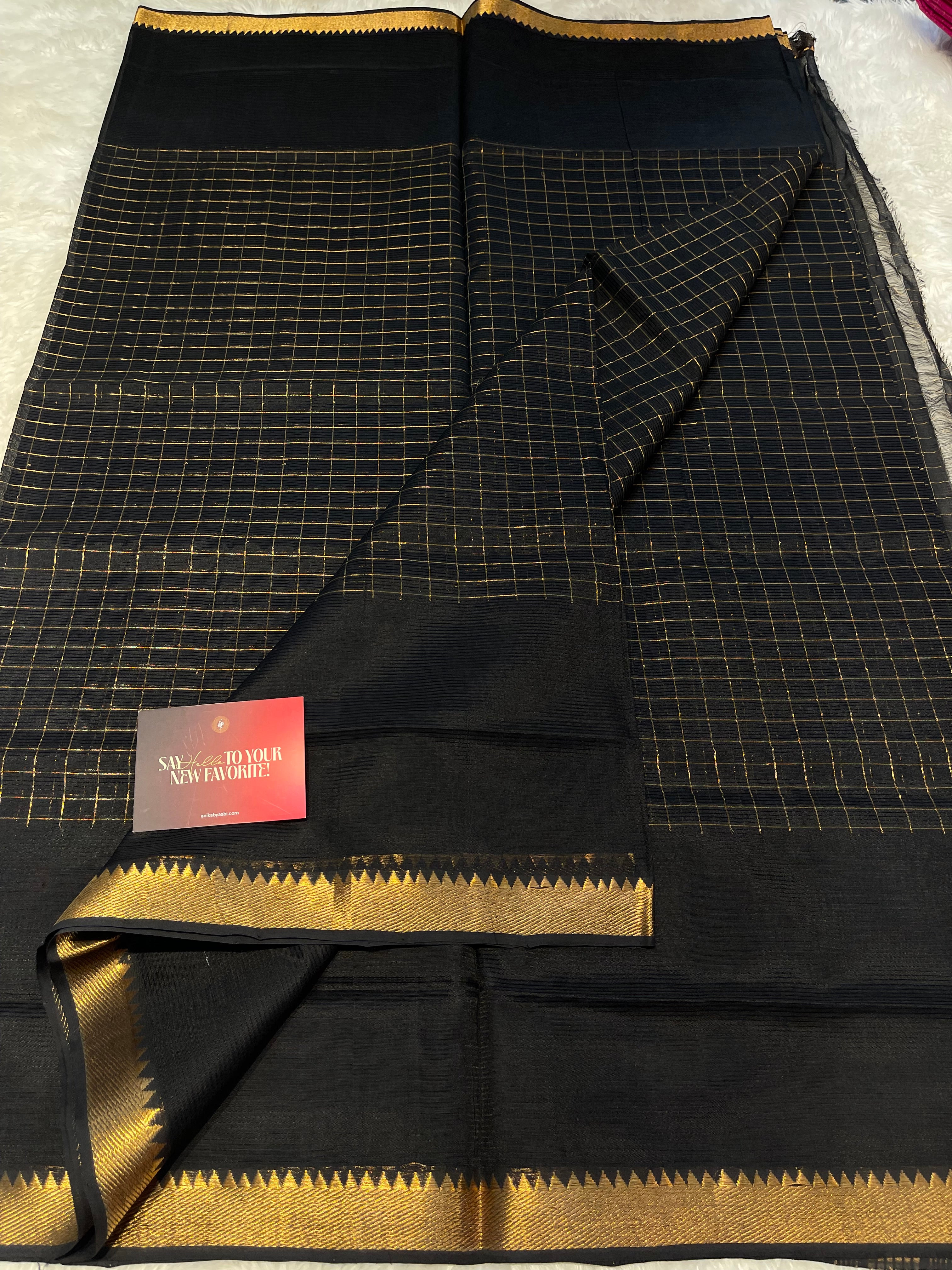 Anika's Handloom Mangalagiri pure silk saree -black