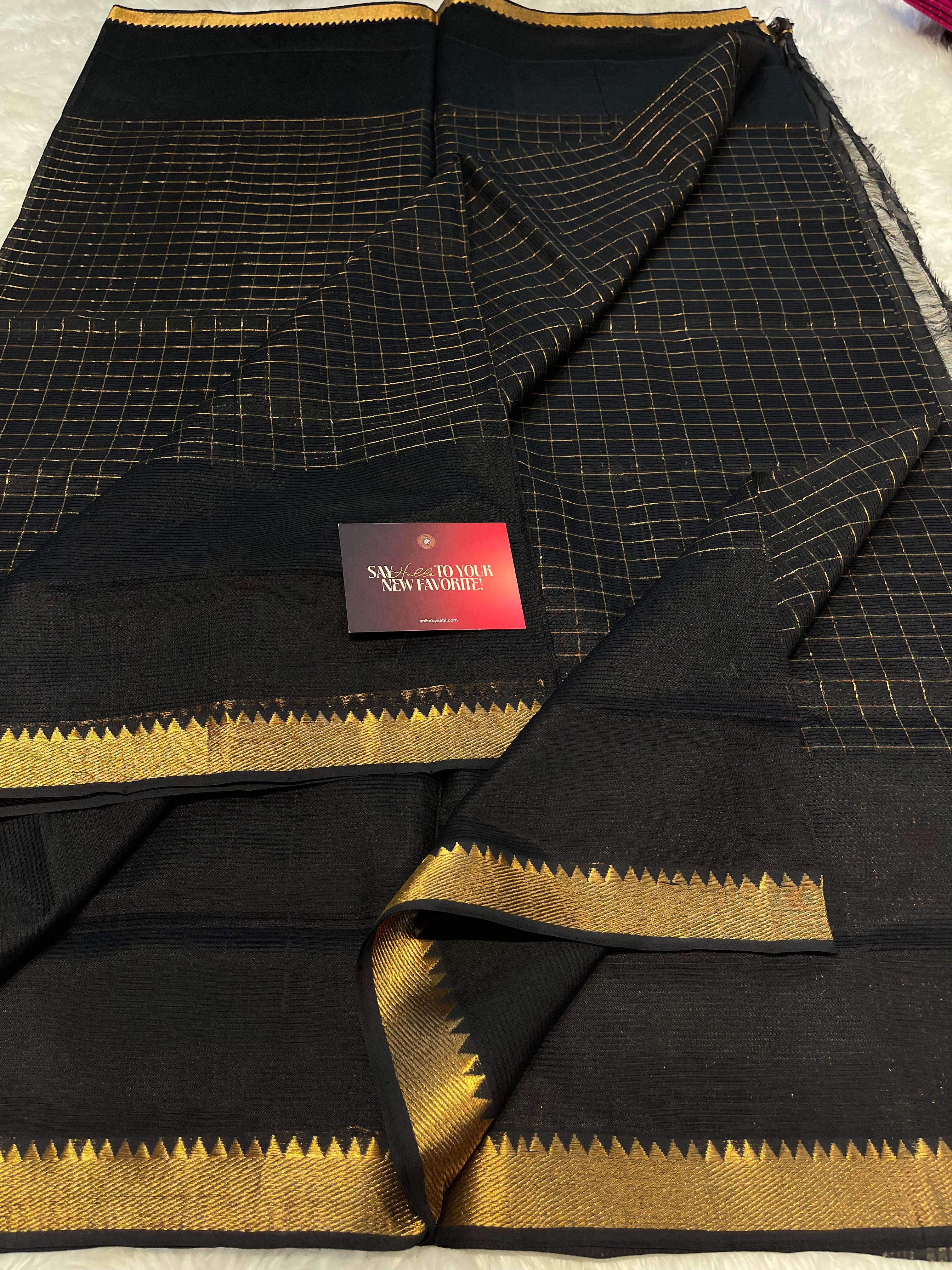 Anika's Handloom Mangalagiri pure silk saree -black