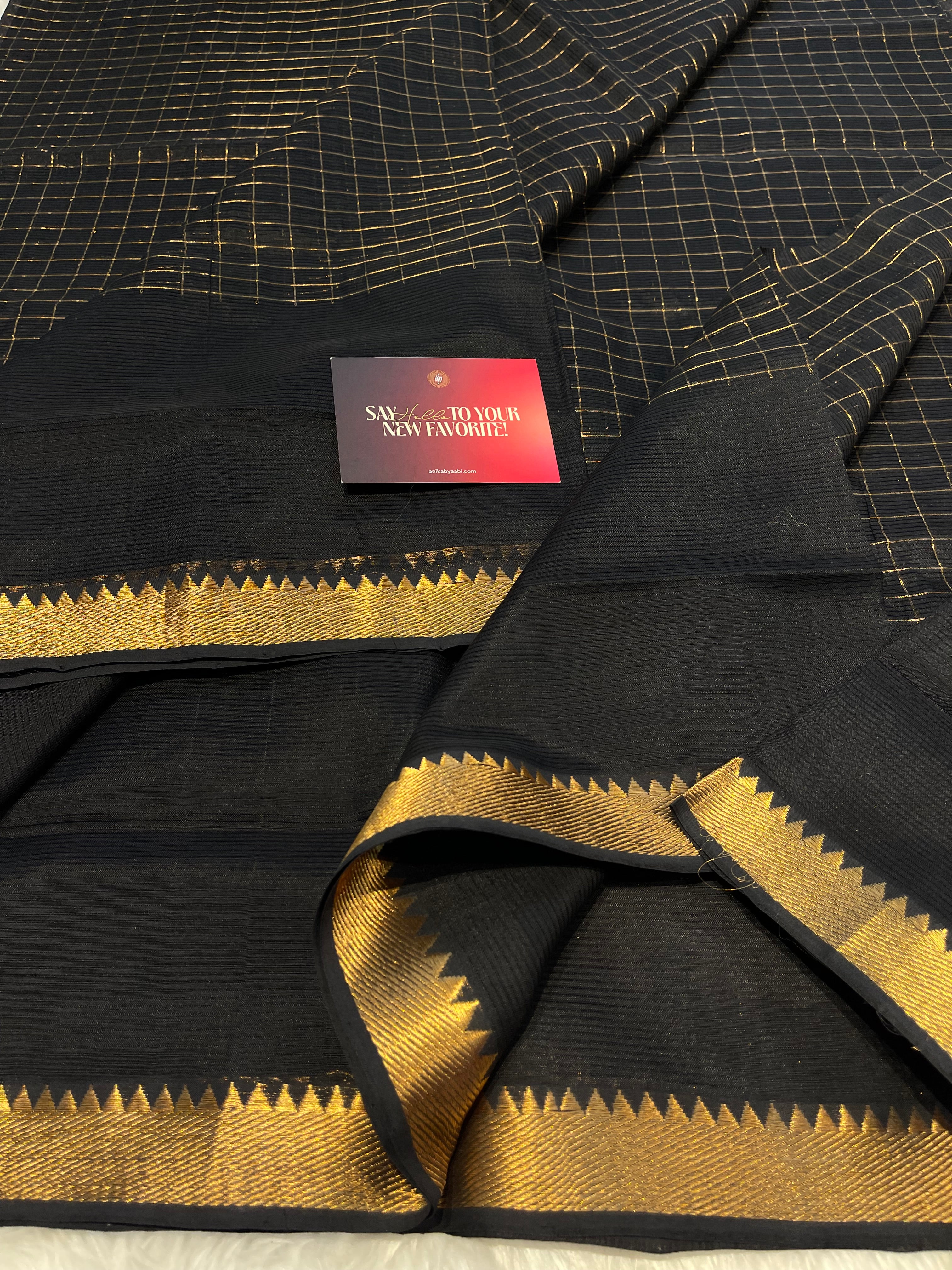 Anika's Handloom Mangalagiri pure silk saree -black