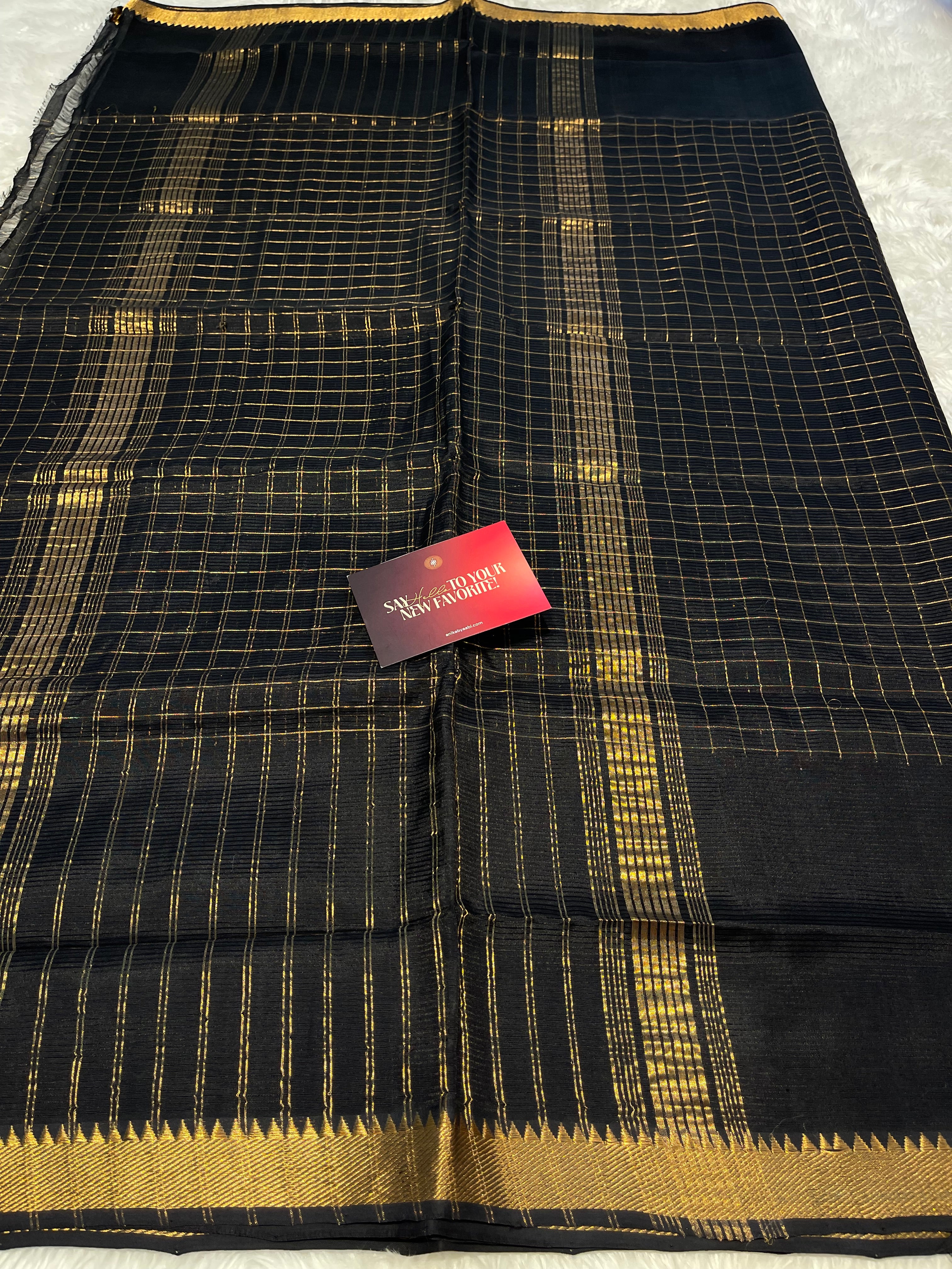 Anika's Handloom Mangalagiri pure silk saree -black