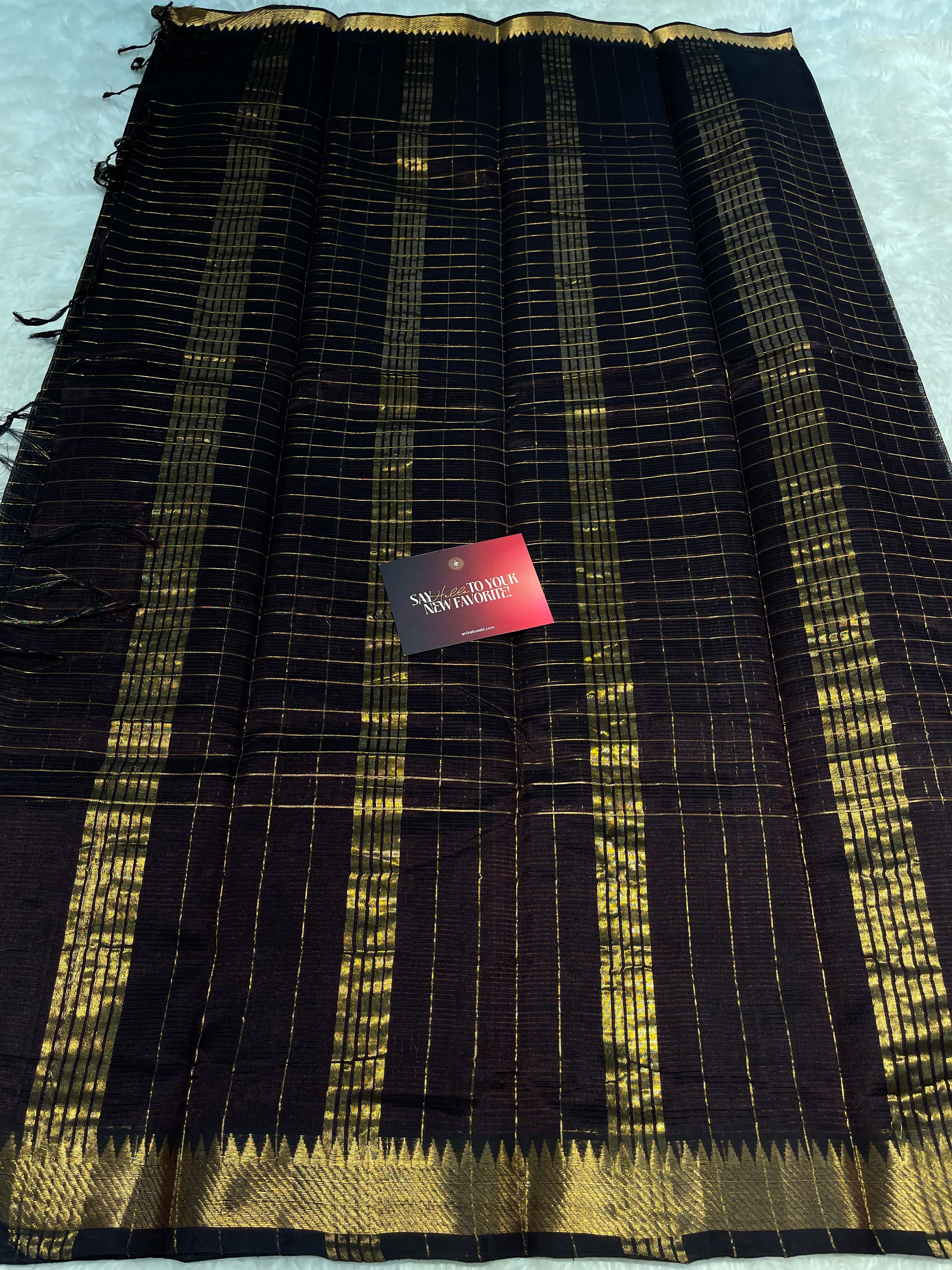 Anika's Handloom Mangalagiri pure silk saree -dark coffee brown