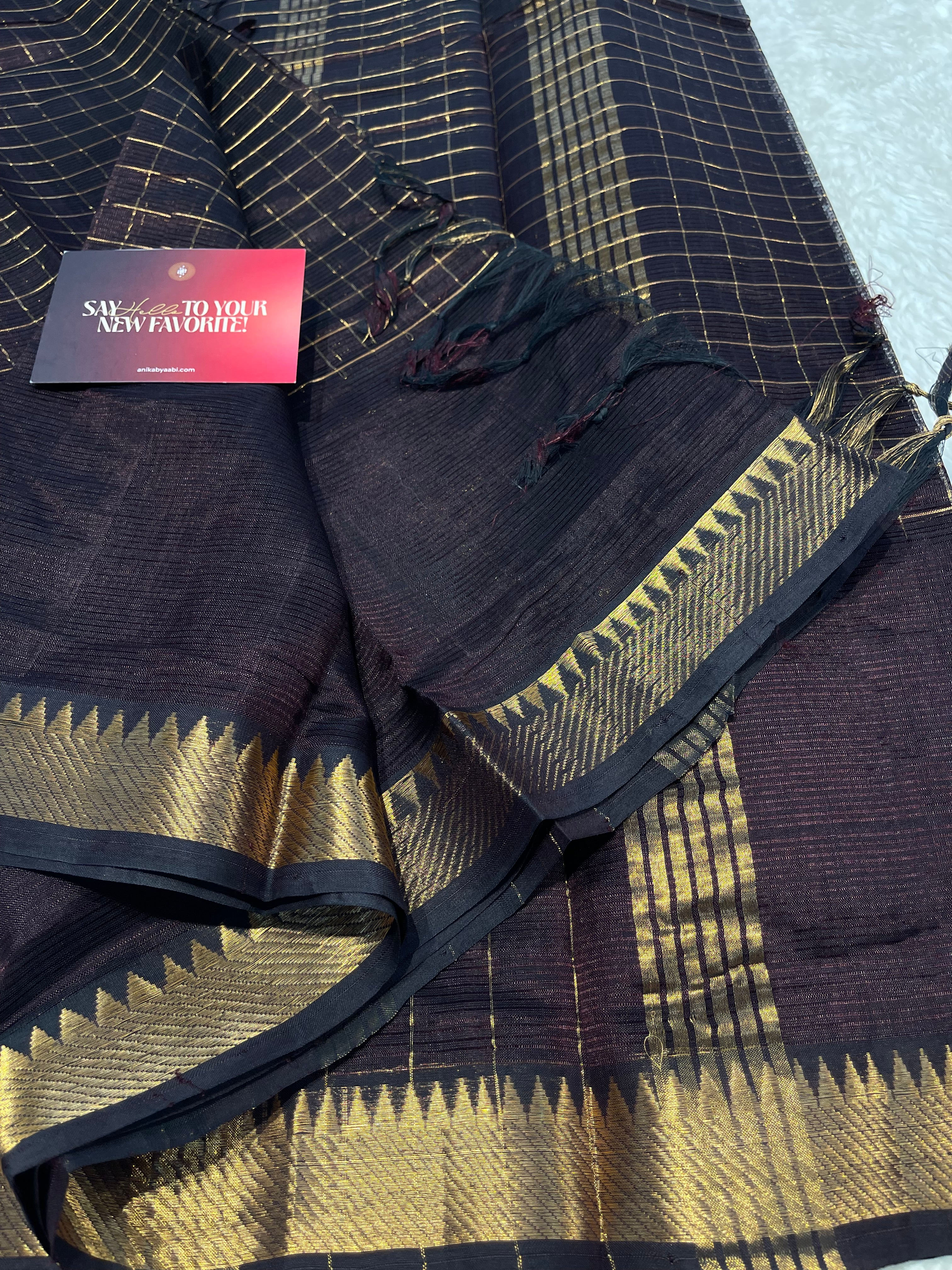 Anika's Handloom Mangalagiri pure silk saree -dark coffee brown