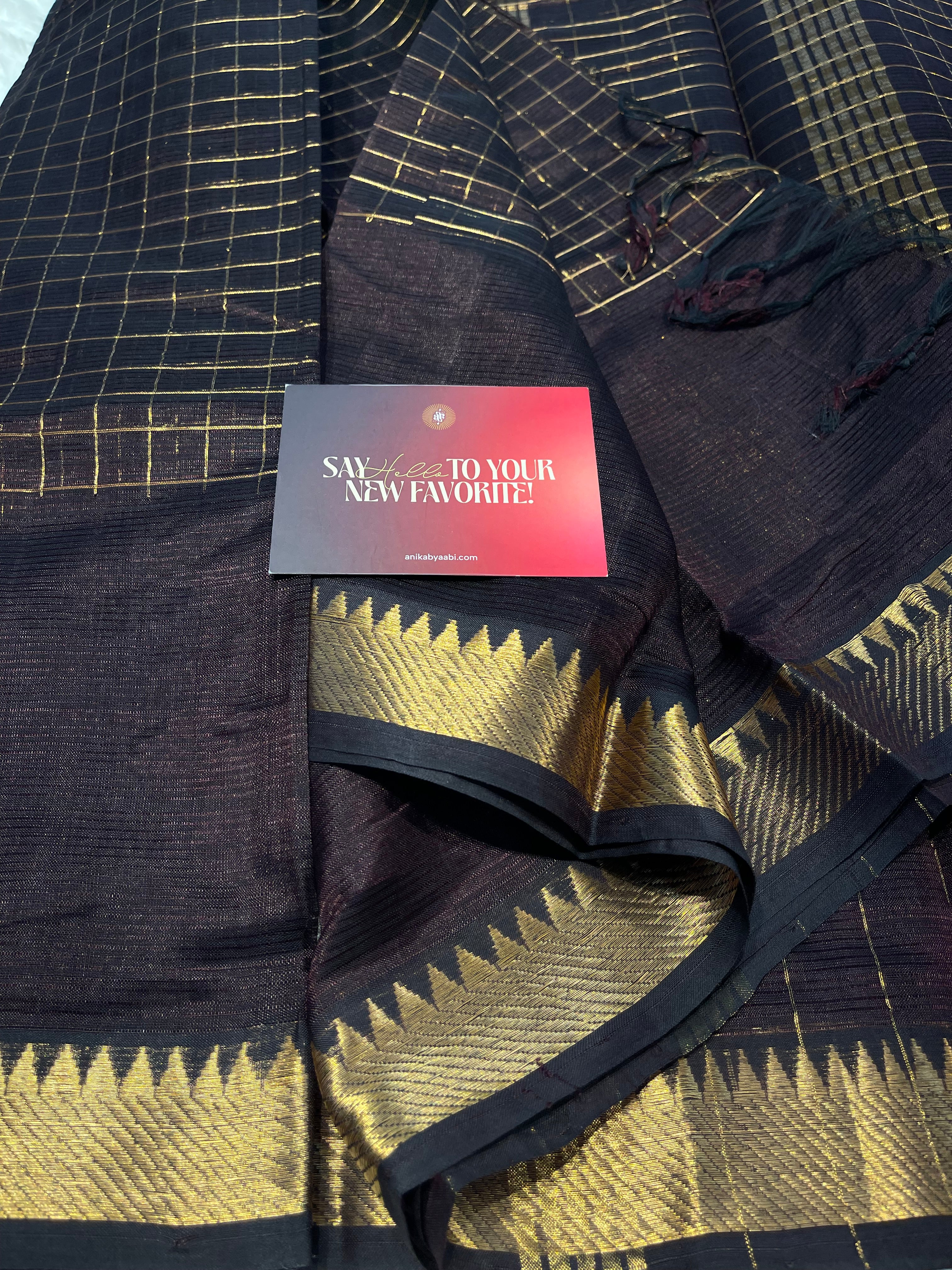 Anika's Handloom Mangalagiri pure silk saree -dark coffee brown