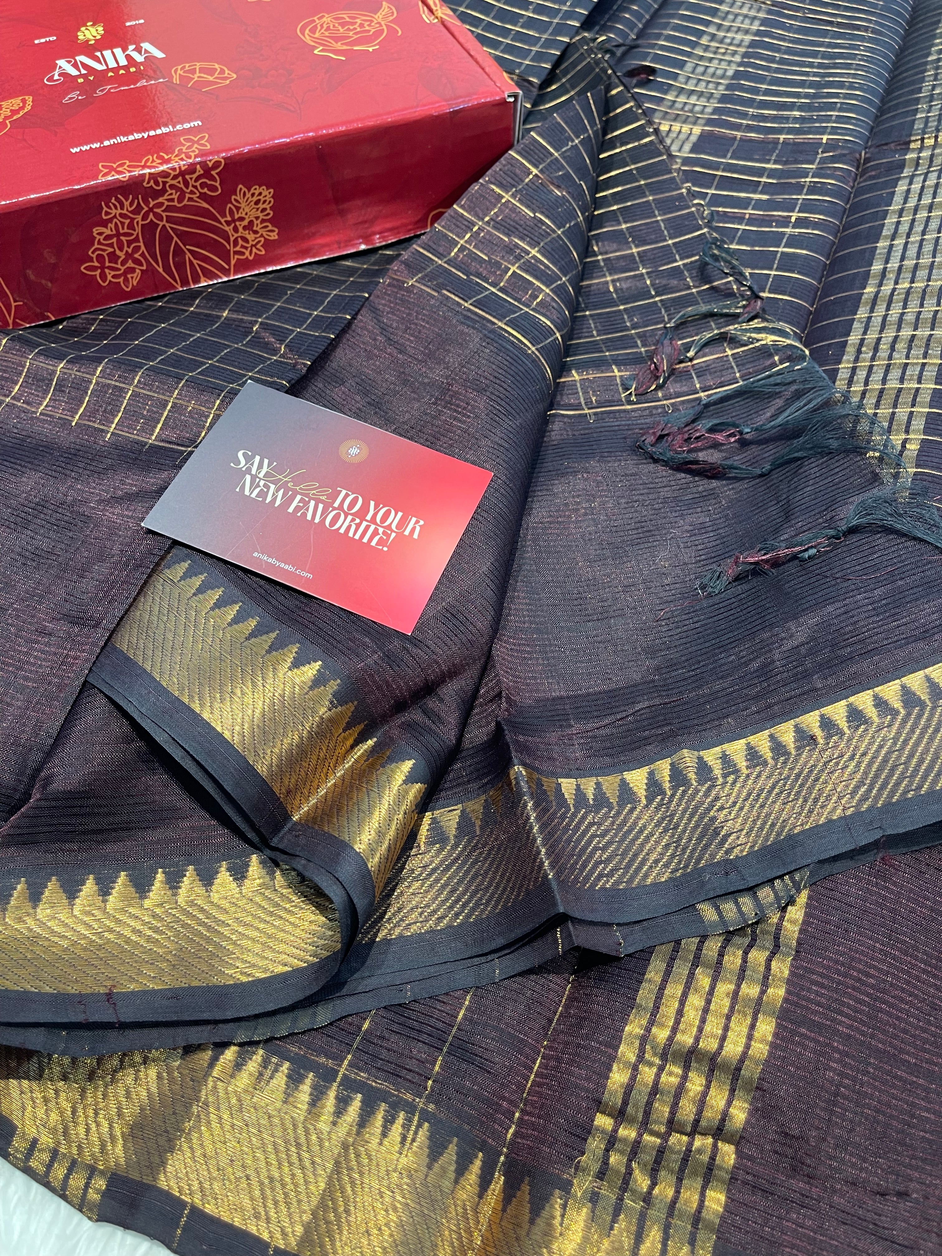 Anika's Handloom Mangalagiri pure silk saree -dark coffee brown