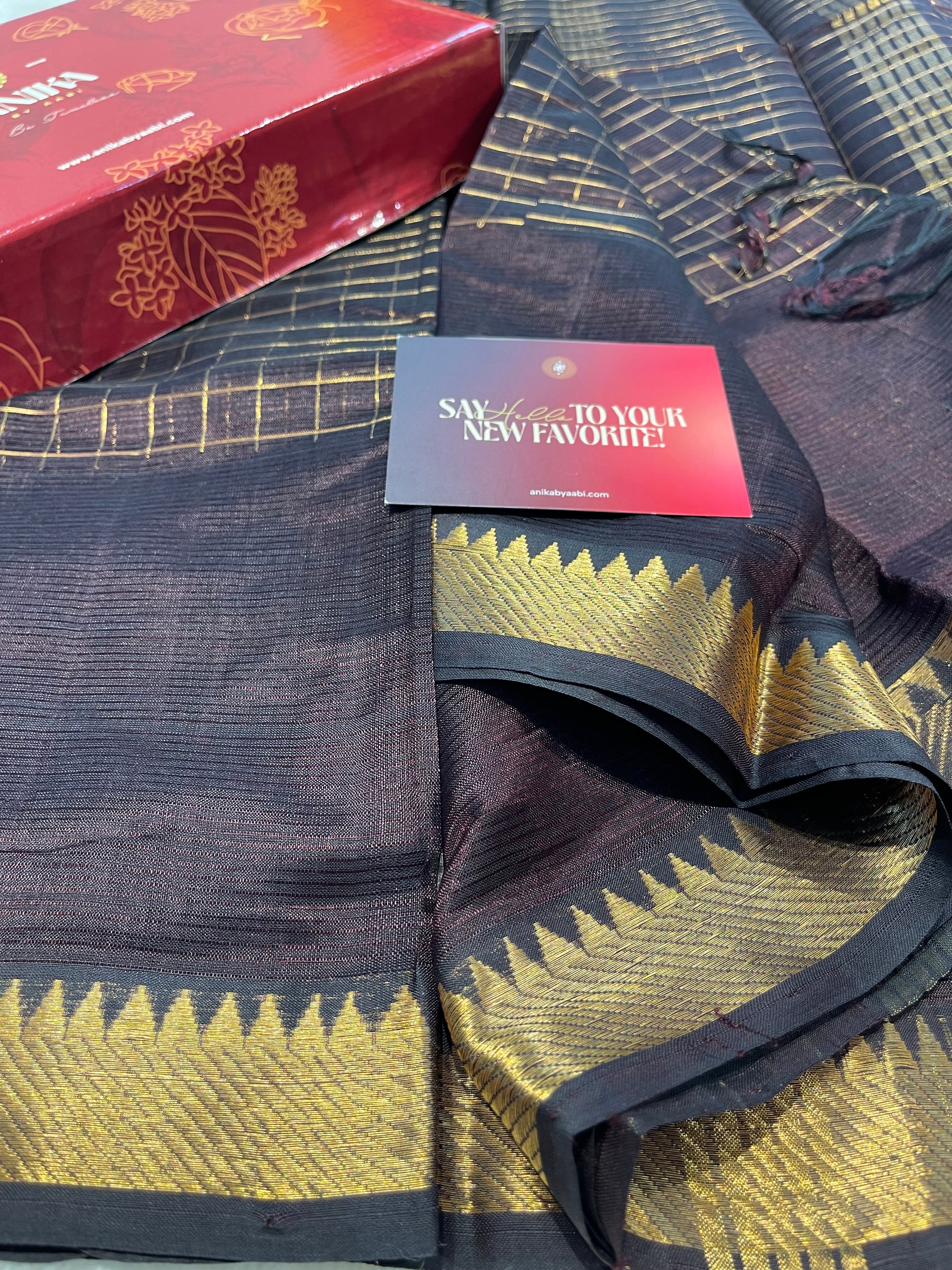 Anika's Handloom Mangalagiri pure silk saree -dark coffee brown