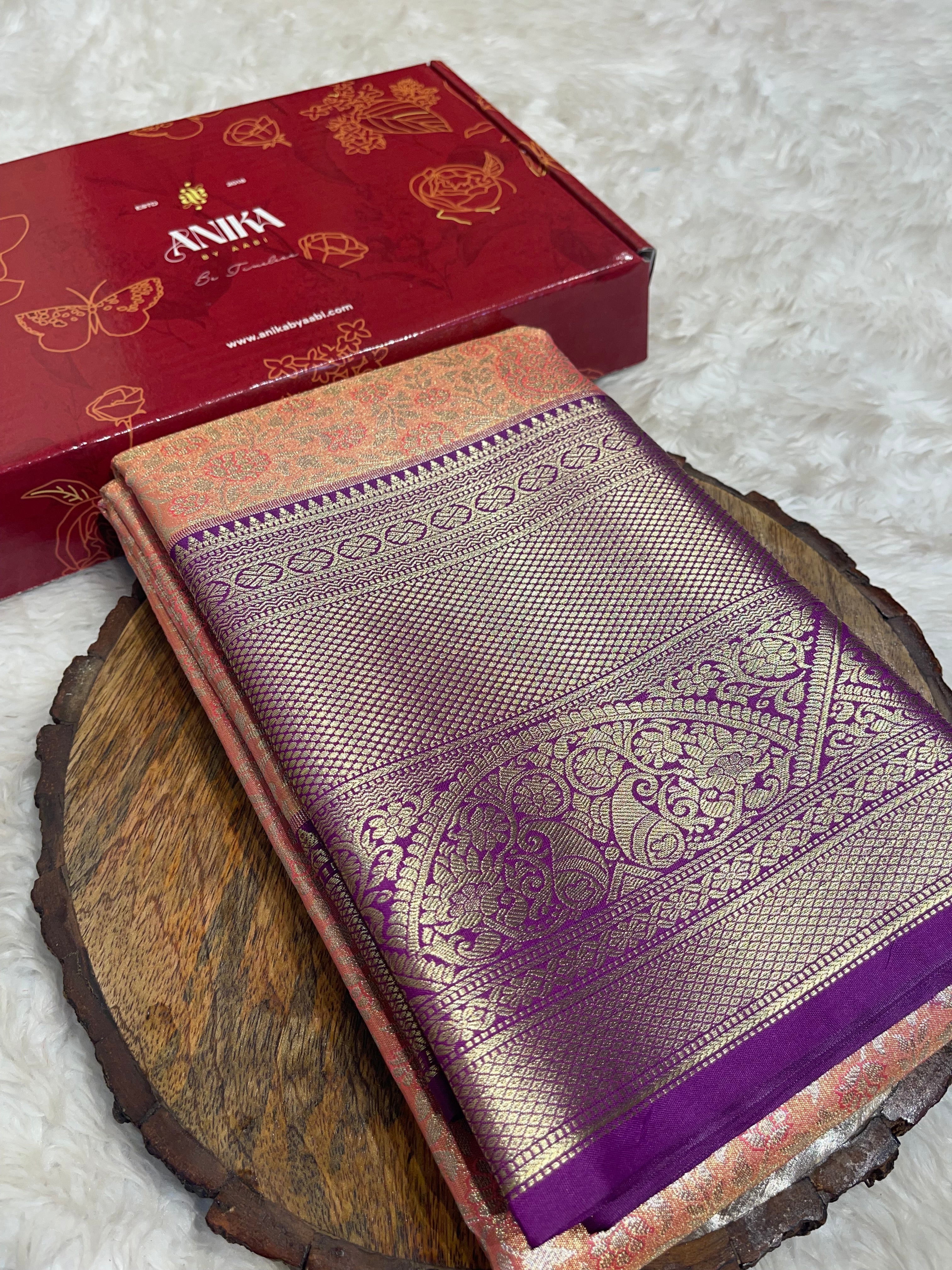 SWAYAMVARAM-PEACH WITH PURPLE SAREE