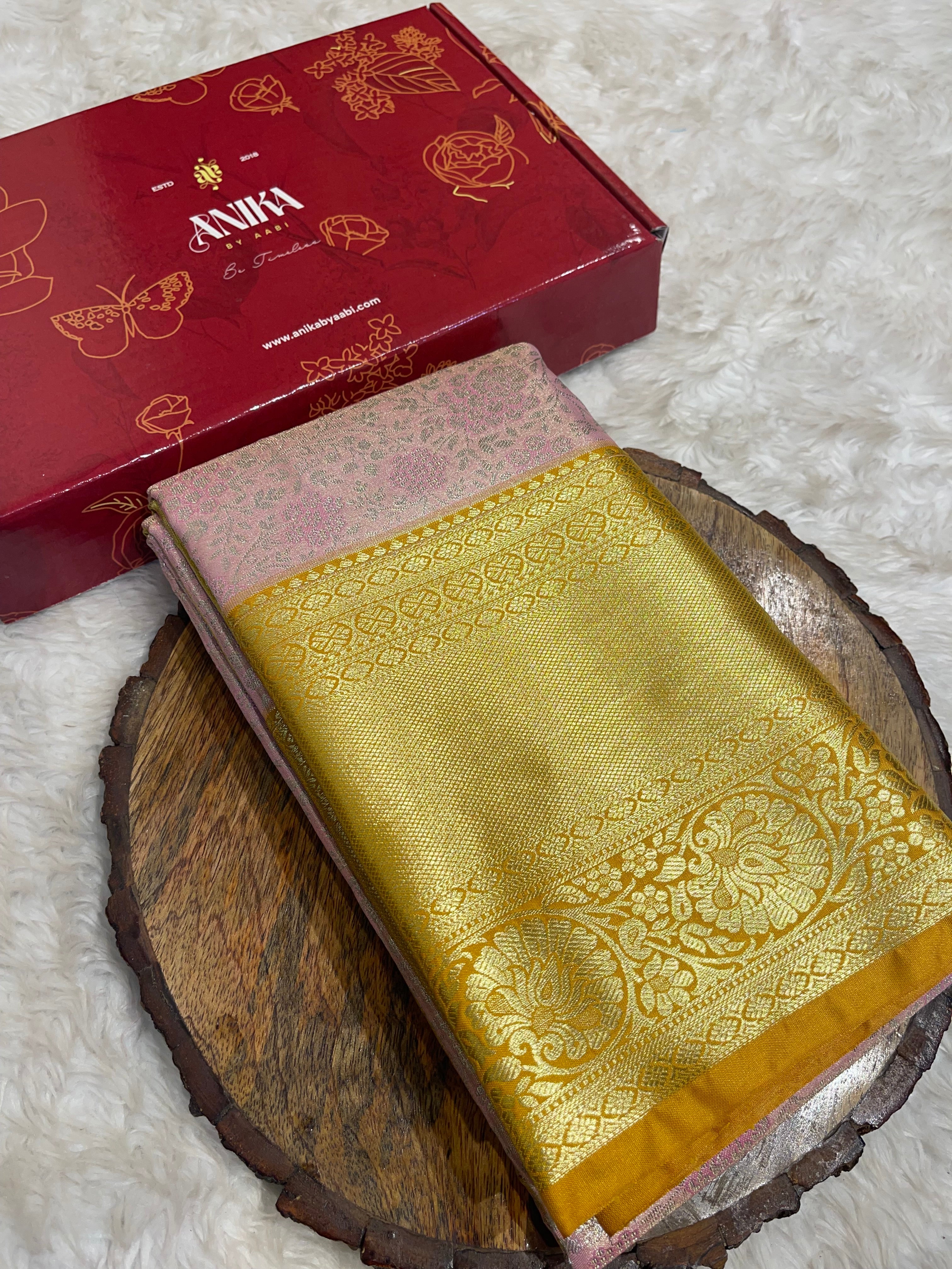 SWAYAMVARAM-BABYPIBK WITH YELLOW BROCADE SAREE