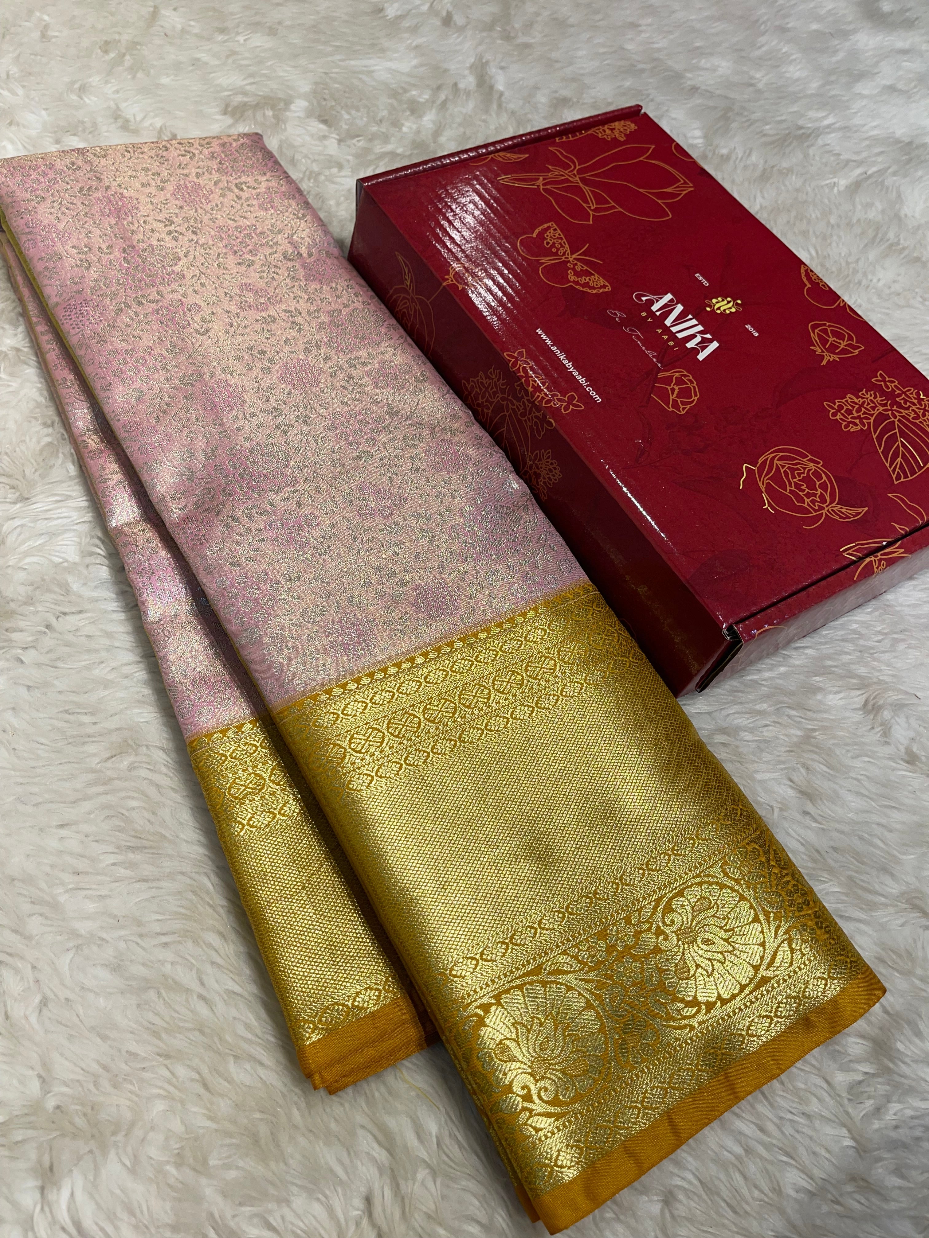SWAYAMVARAM-BABYPIBK WITH YELLOW BROCADE SAREE