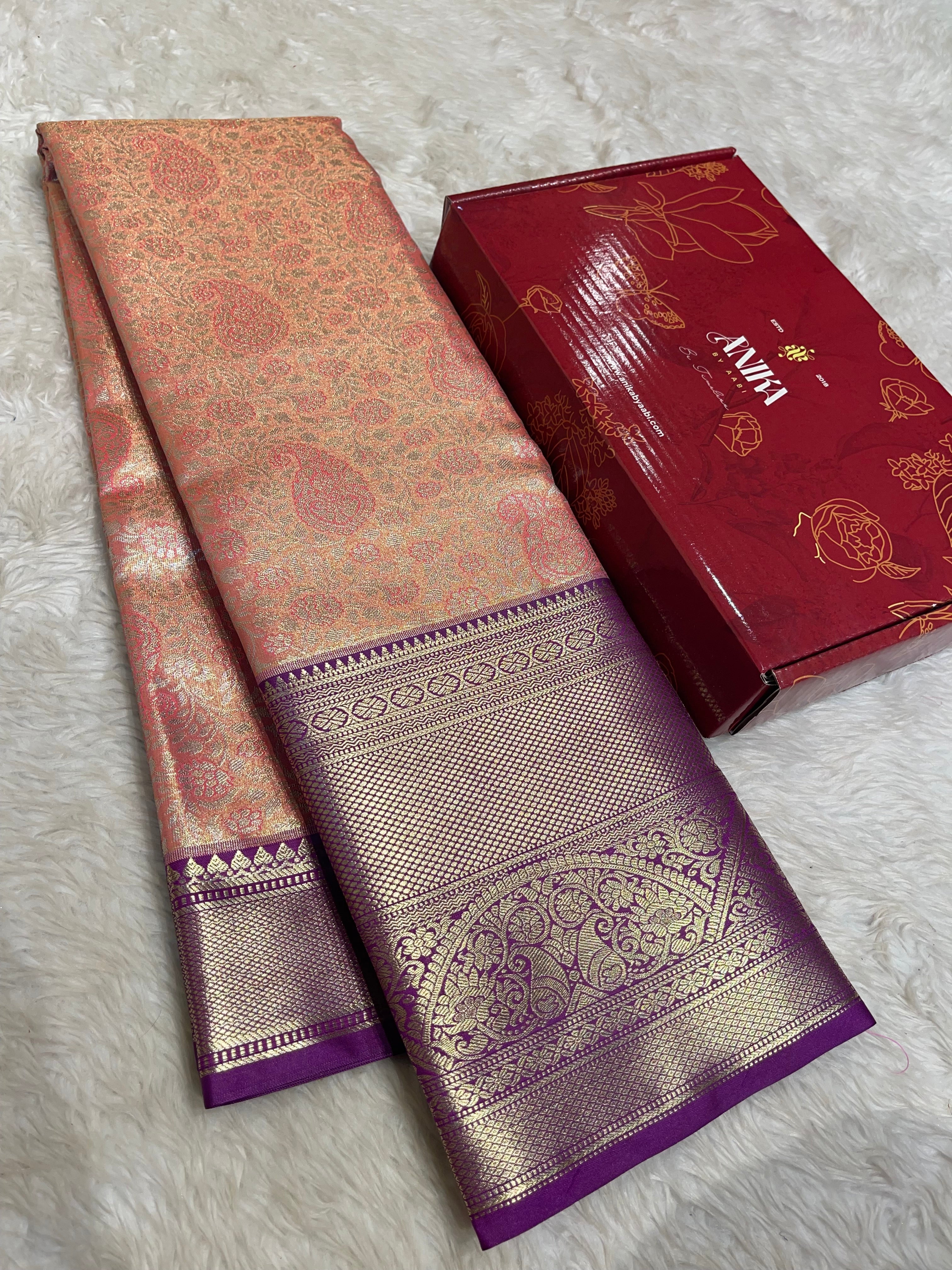 SWAYAMVARAM-PEACH WITH PURPLE SAREE