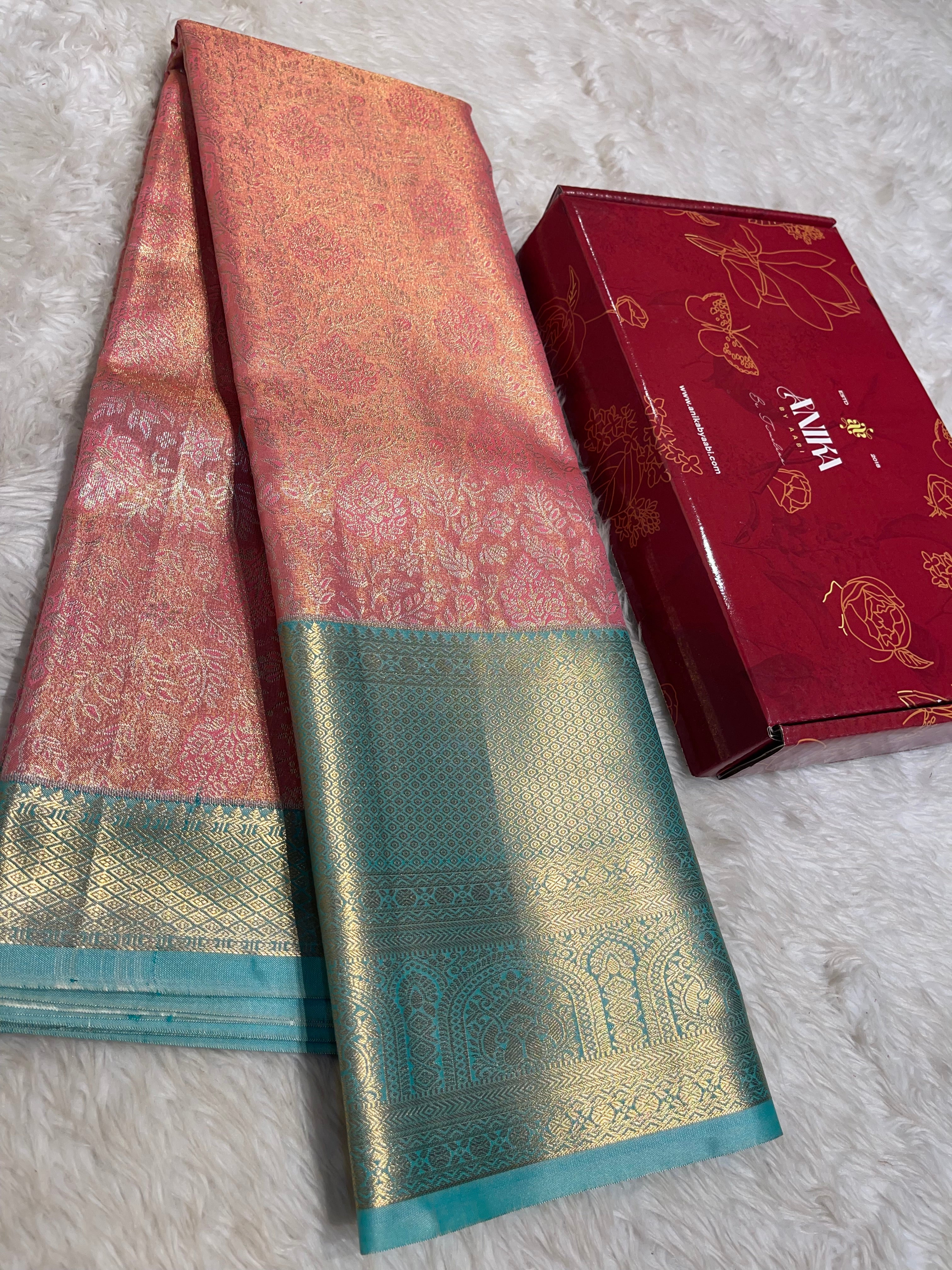SWAYAMVARAM-DARKPEACH WITH LIGHT TEAL SAREE