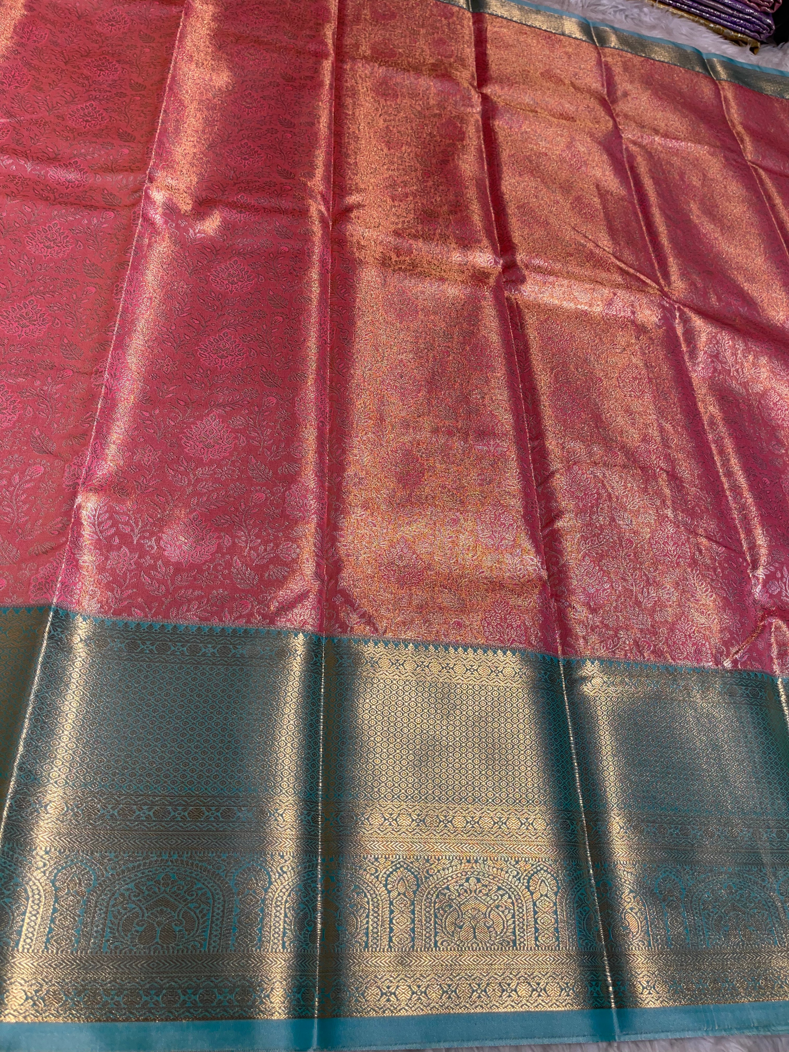 SWAYAMVARAM-DARKPEACH WITH LIGHT TEAL SAREE