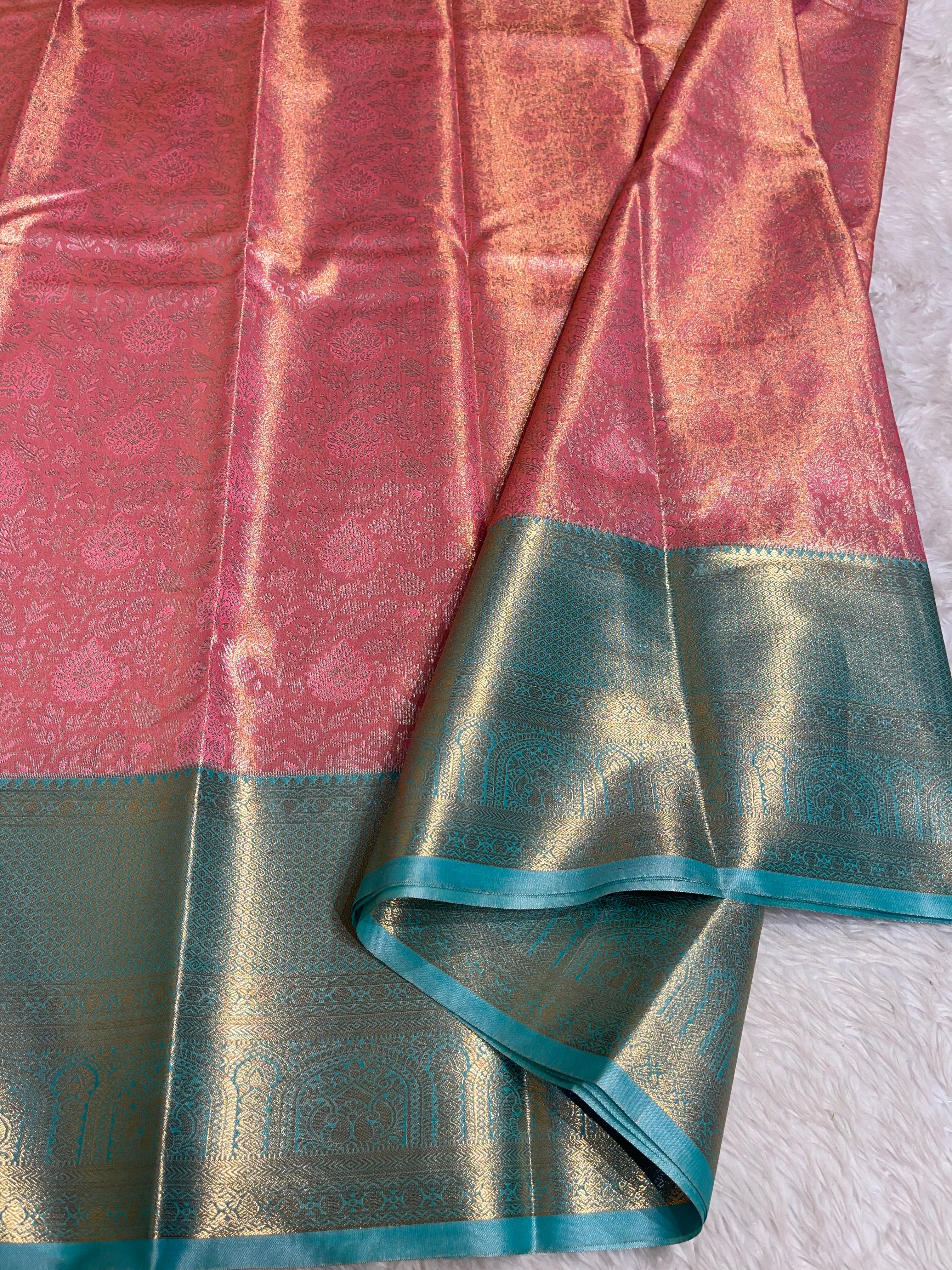 SWAYAMVARAM-DARKPEACH WITH LIGHT TEAL SAREE