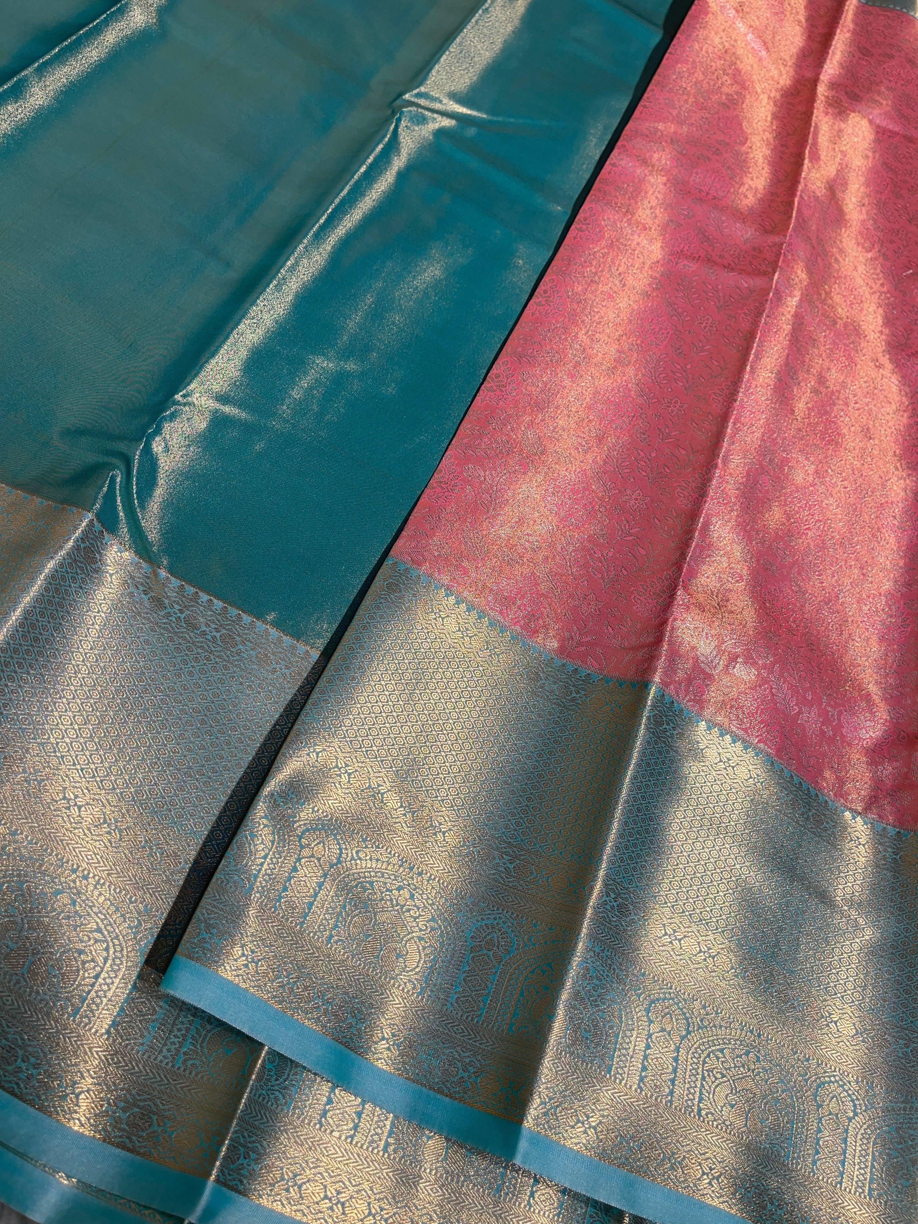 SWAYAMVARAM-DARKPEACH WITH LIGHT TEAL SAREE