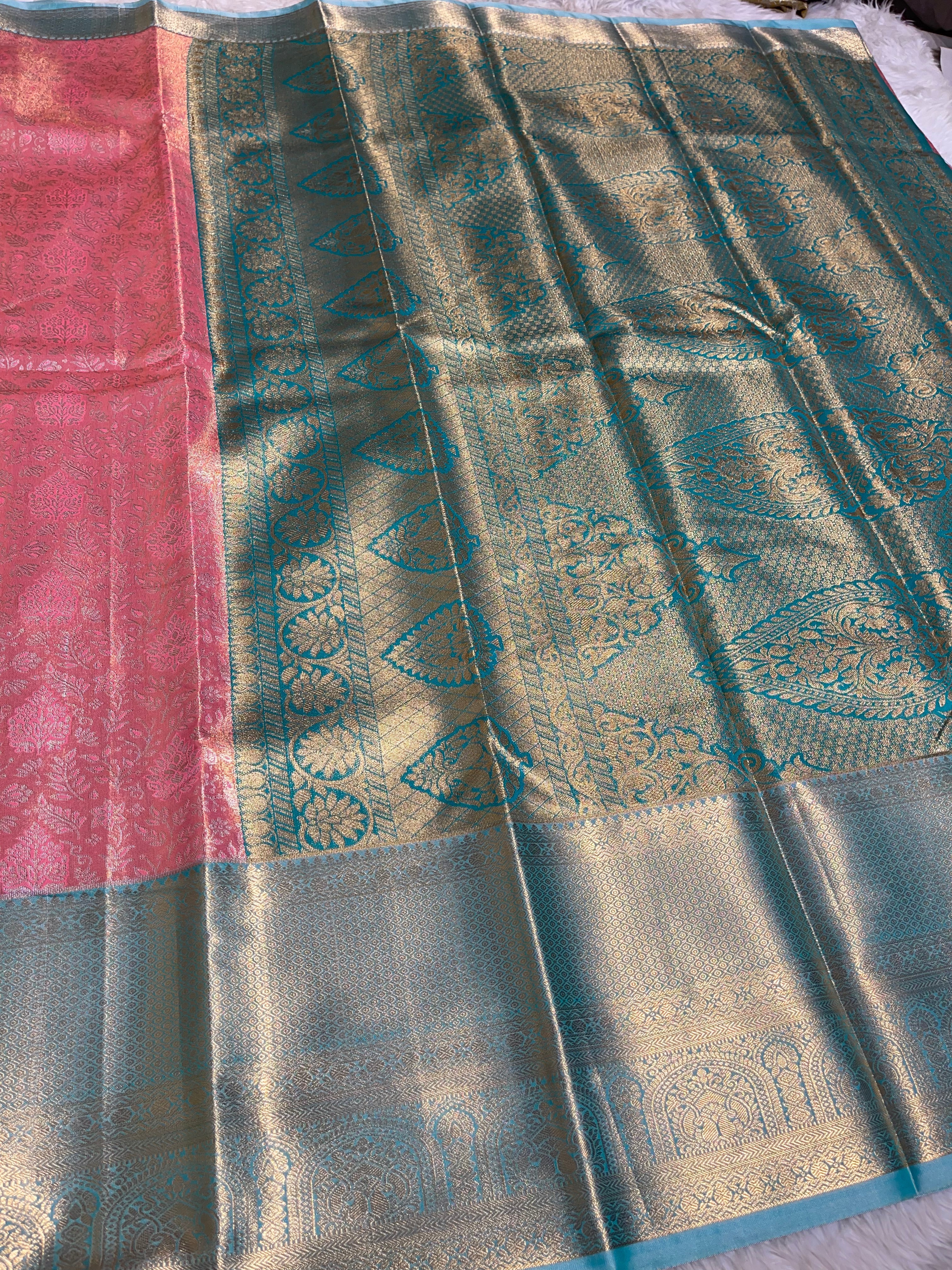 SWAYAMVARAM-DARKPEACH WITH LIGHT TEAL SAREE