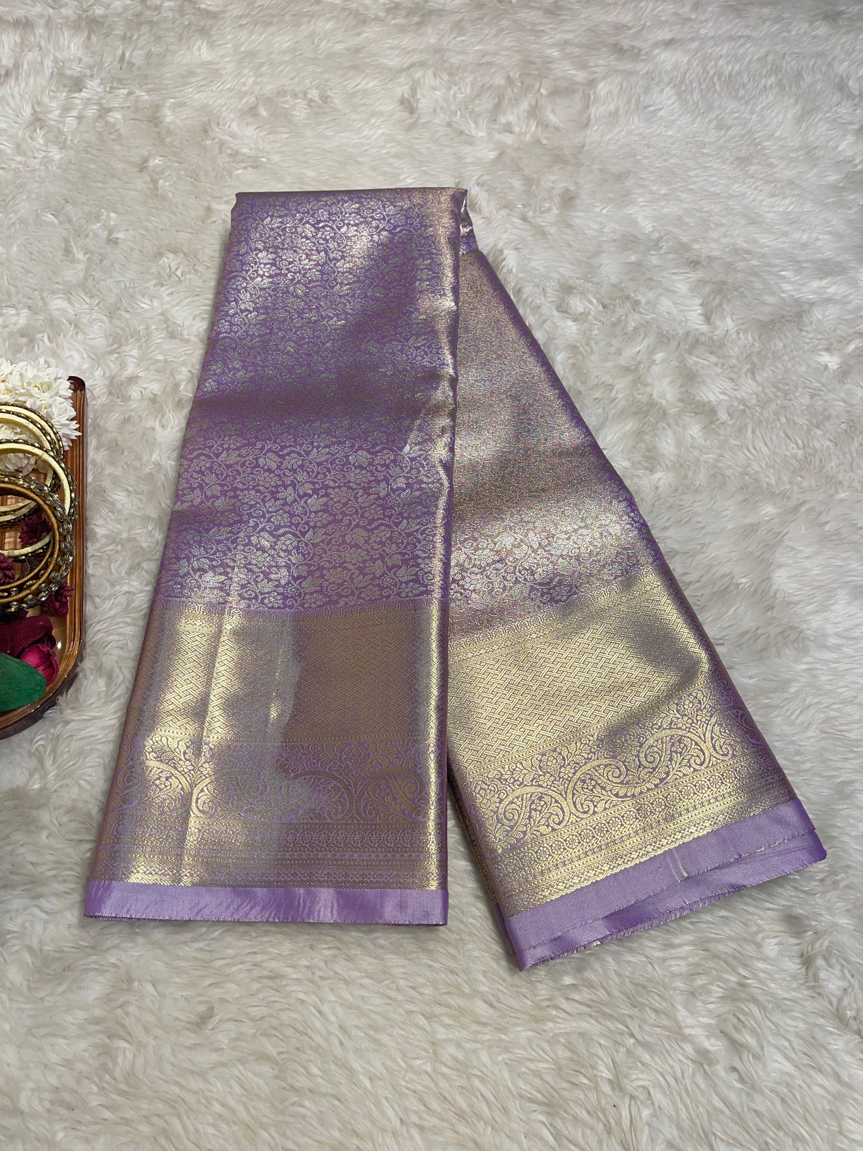 Mauve Lavender Bridal Semi Silk Saree With Brocade Zari-Swayamwaram