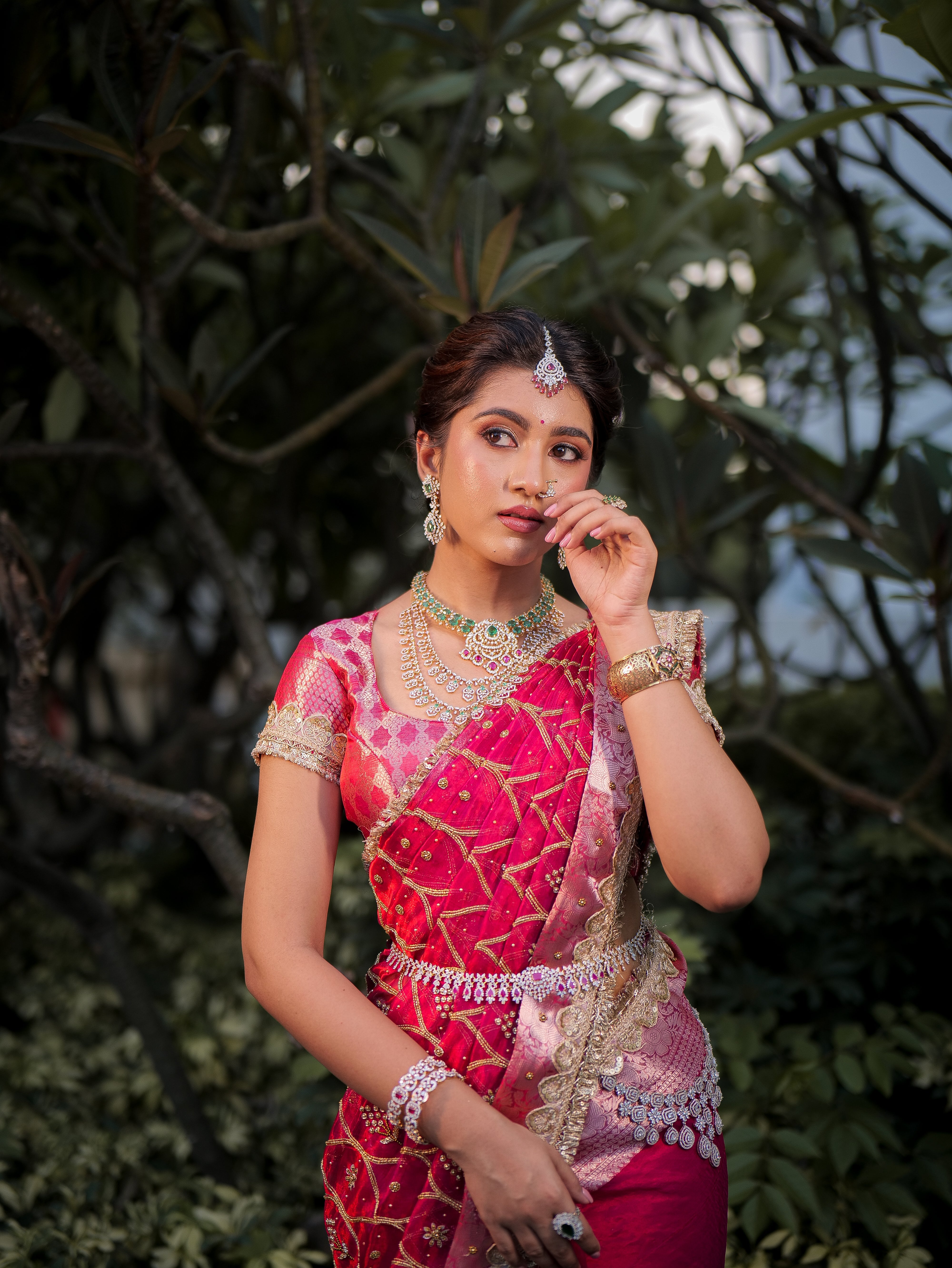 Anika's Banarasi Tissue silk saree-Rani Pink