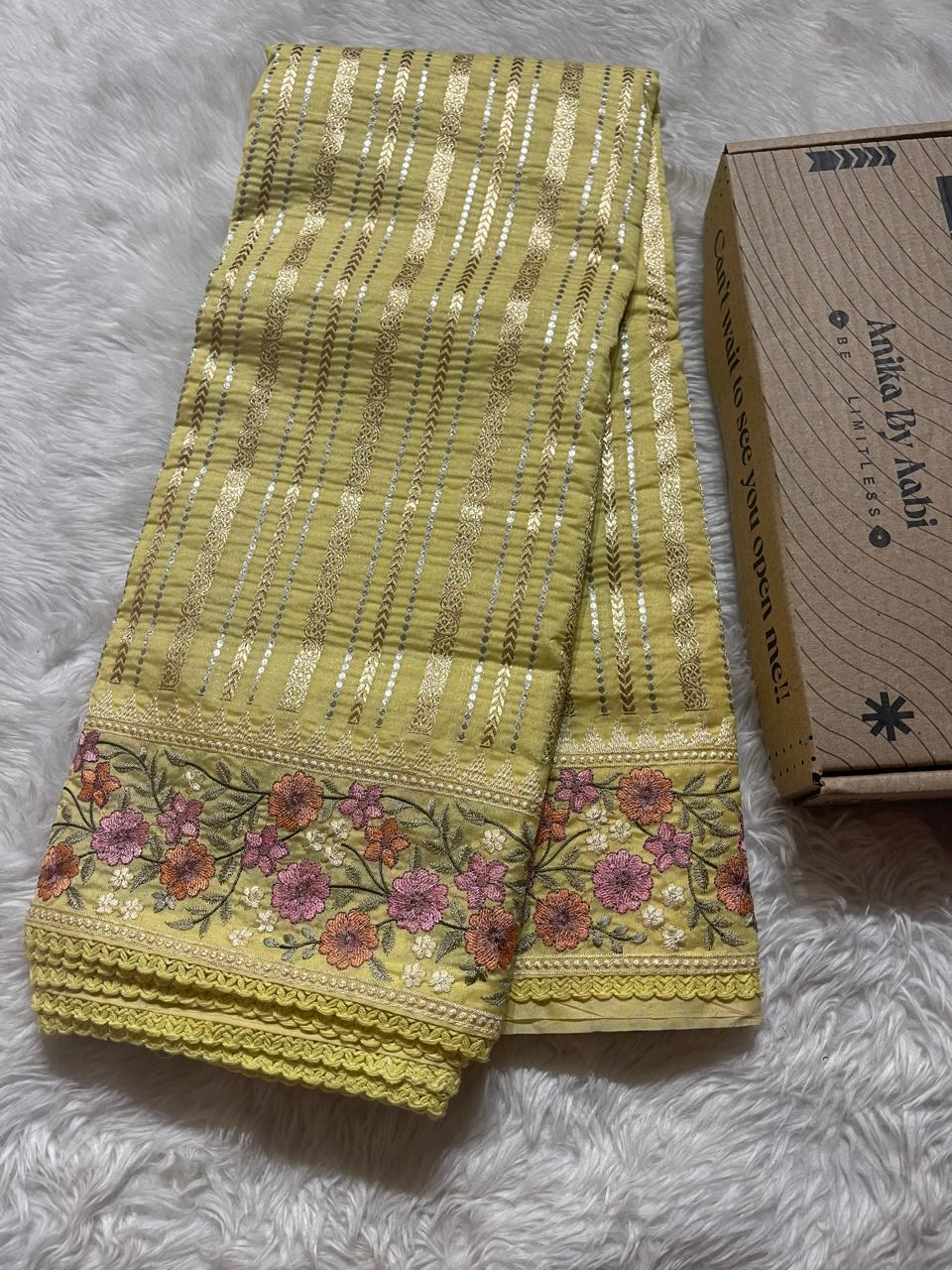 ANAHA-LIME YELLOW SAREE