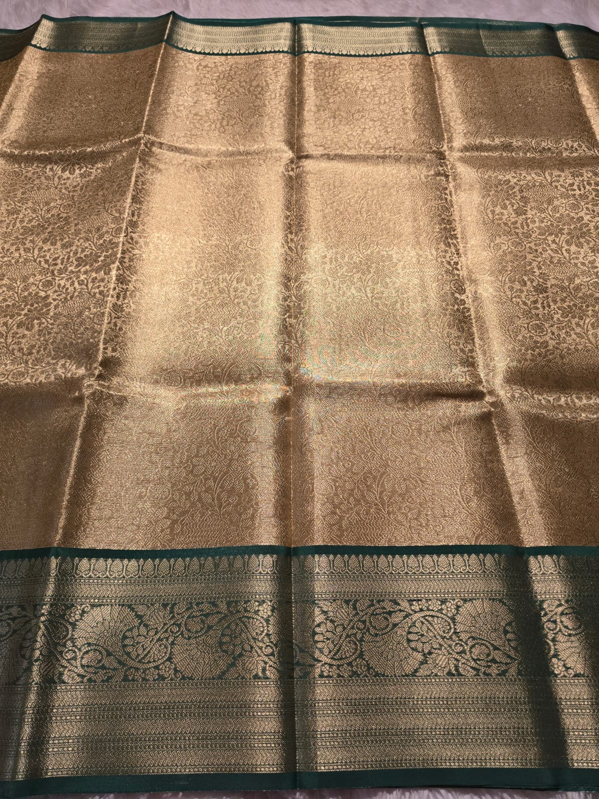 TISSUE FLORAL-BEIGE GOLD WITH GREEN SAREE