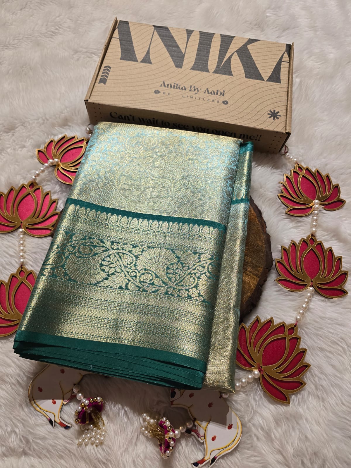 TISSUE FLORAL-BLUISH GREEN DUAL TONE SAREE