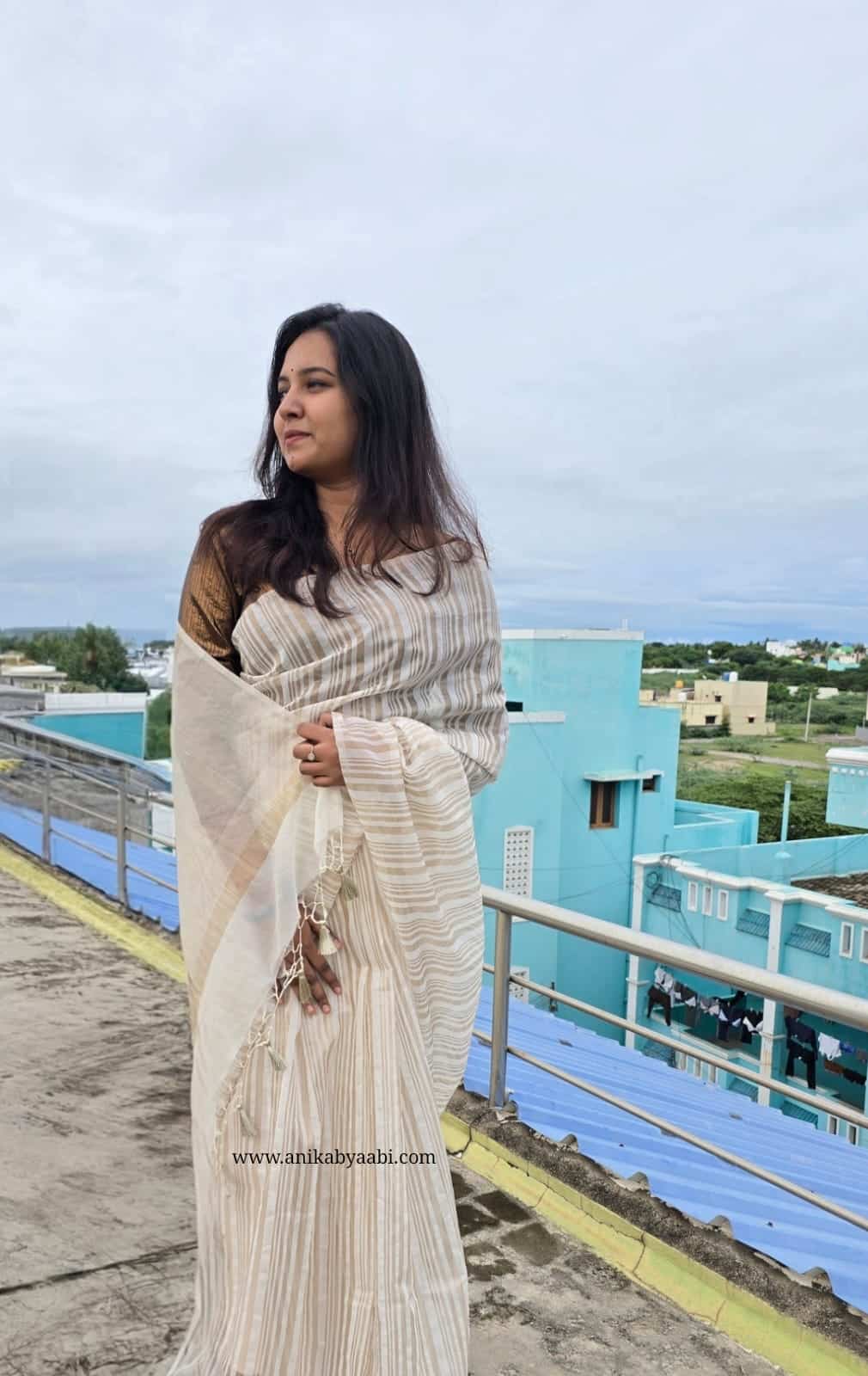 NAYAN-HALFWHITE STRIPES SAREE