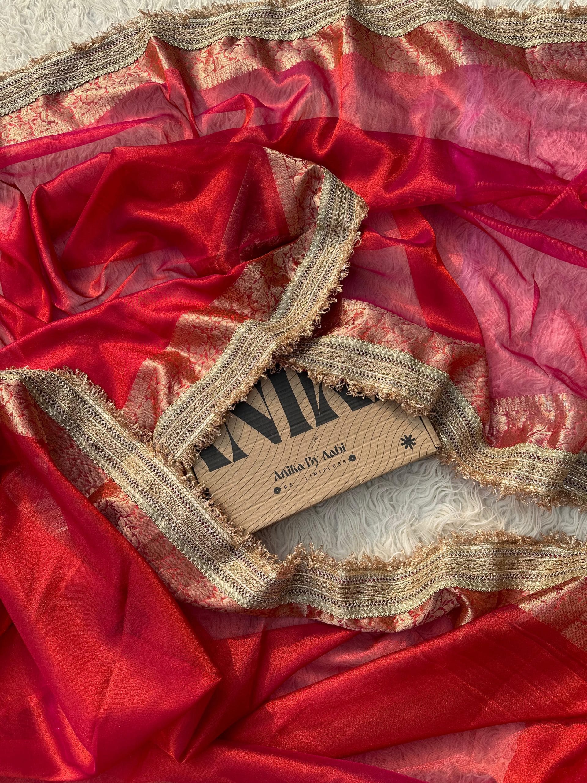 TISSUE LUXE-DARK PINKISH RED DUAL TONE SAREE