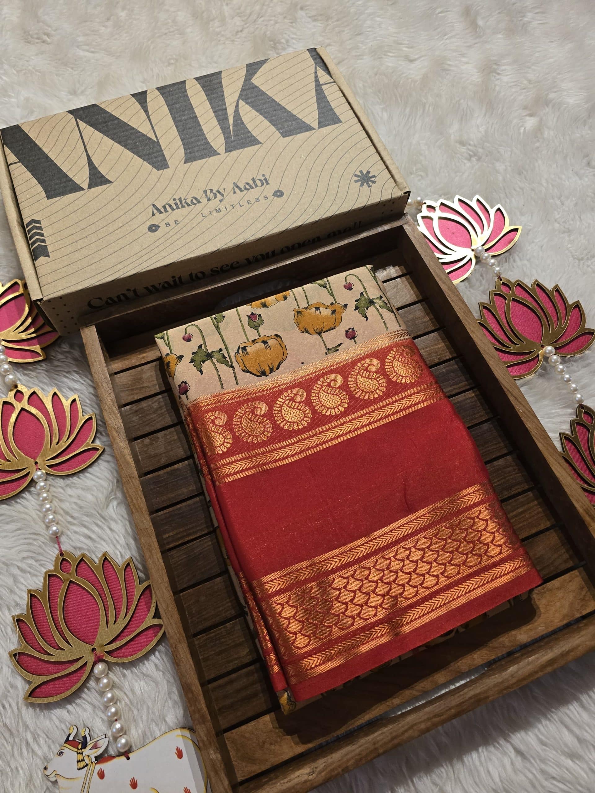 MYSORE FLORAL-BEIGE RED SAREE