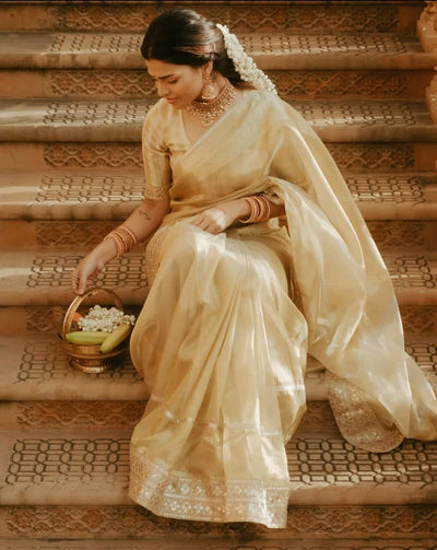 Gold Tissue Silk Saree With Lace - Aditi
